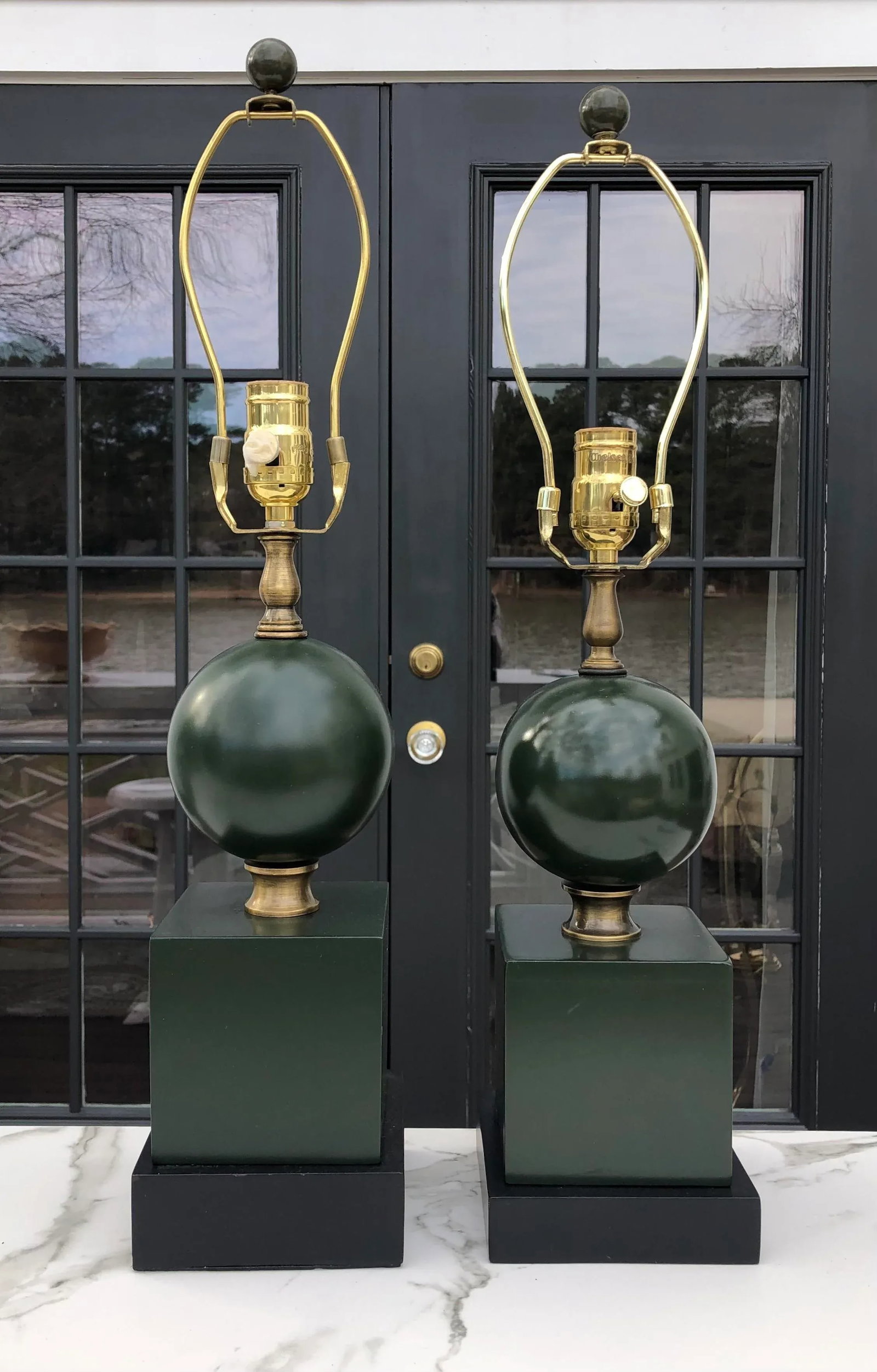 Chelsea House Early 21st Century Art Deco Brass and Wood Lamps - Set of 2 - 7