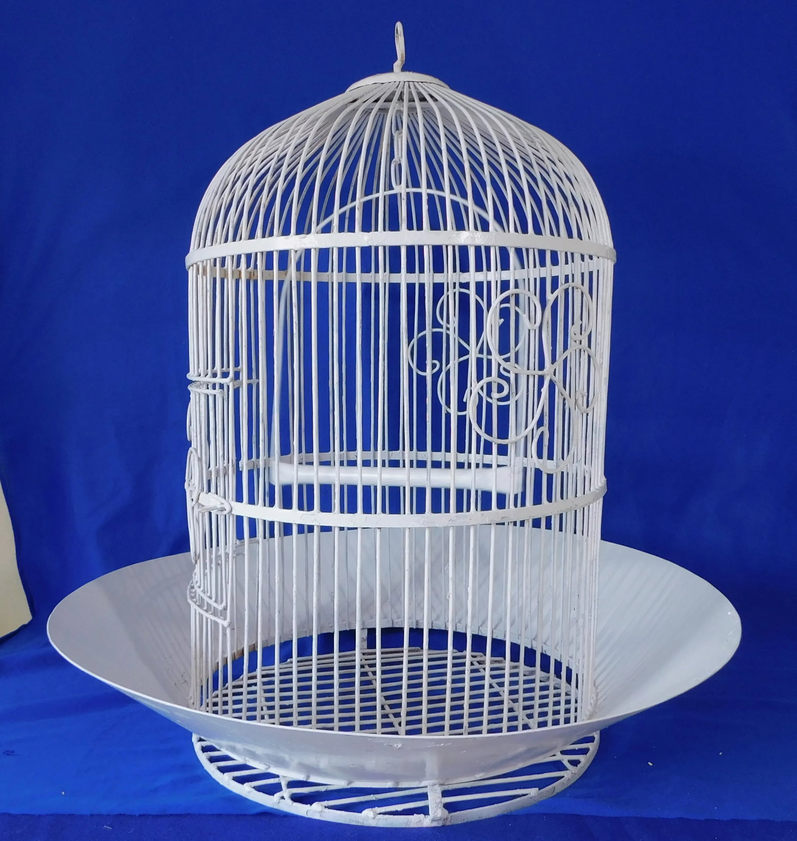 Large Antique Heavy White Wrought Iron Hanging Dome Bird Cages - Set of 2 - 8