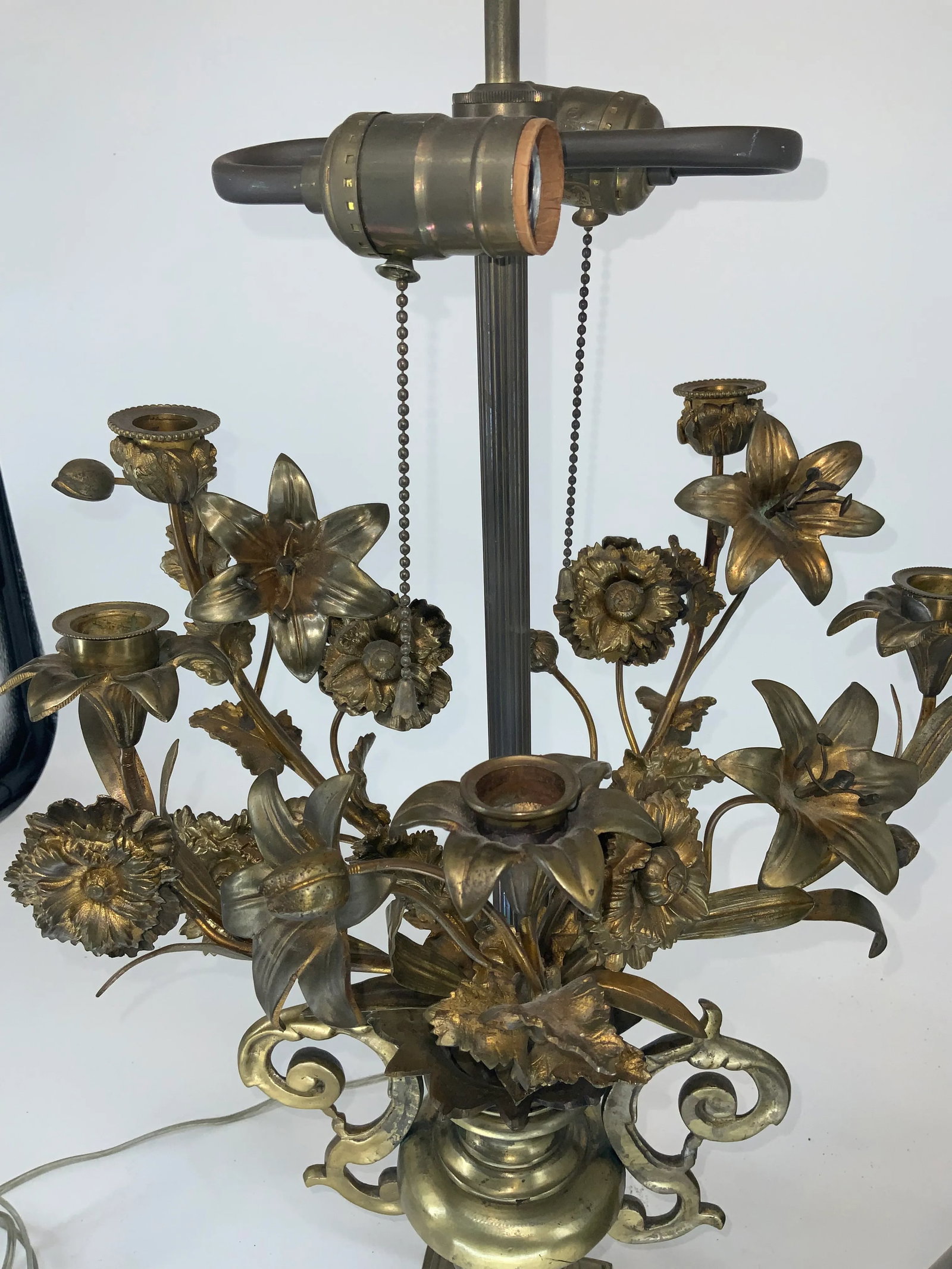 Antique French Gilt Bronze Candelabra Lamp - 11