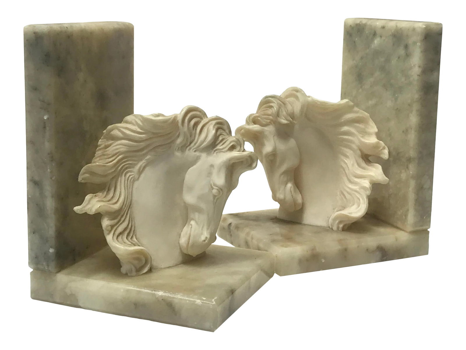 Vintage Equestrian Hand-Carved Alabaster Bookends- a Pair (1 of 8)