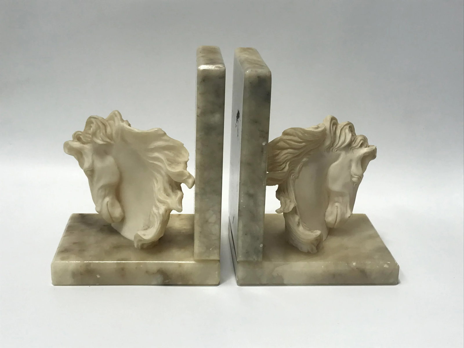 Vintage Equestrian Hand-Carved Alabaster Bookends- a Pair - 2