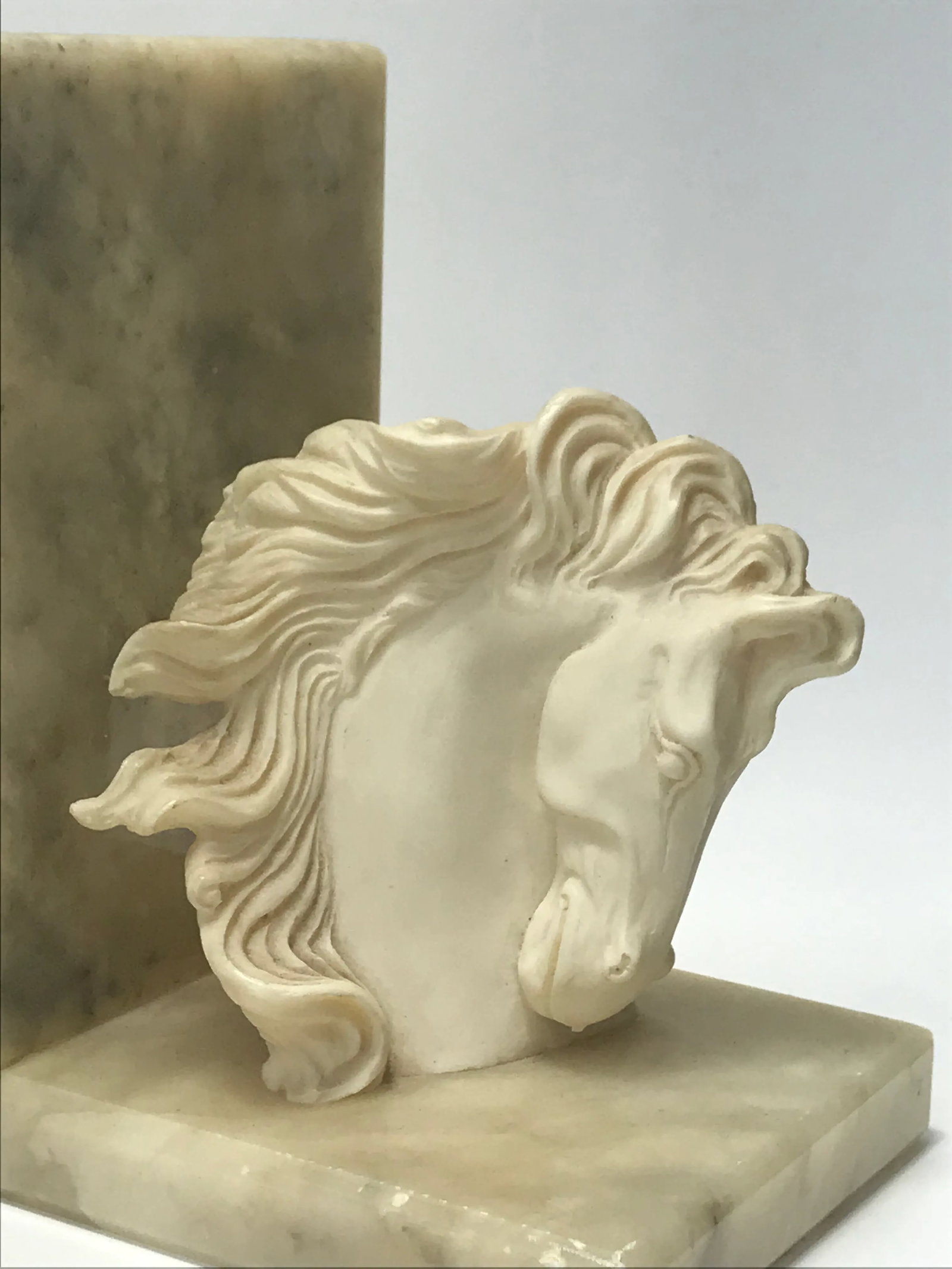 Vintage Equestrian Hand-Carved Alabaster Bookends- a Pair - 3