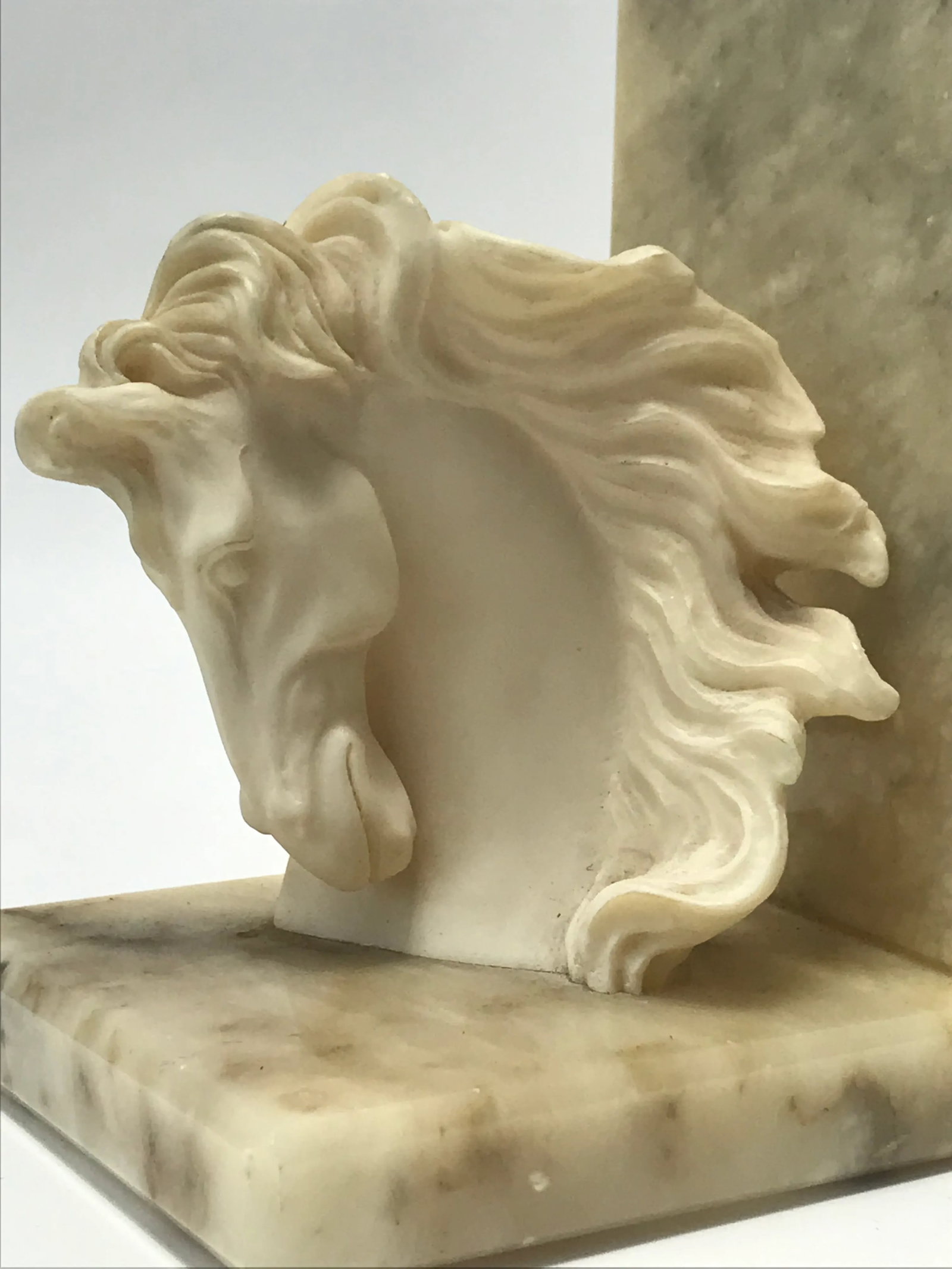 Vintage Equestrian Hand-Carved Alabaster Bookends- a Pair - 4