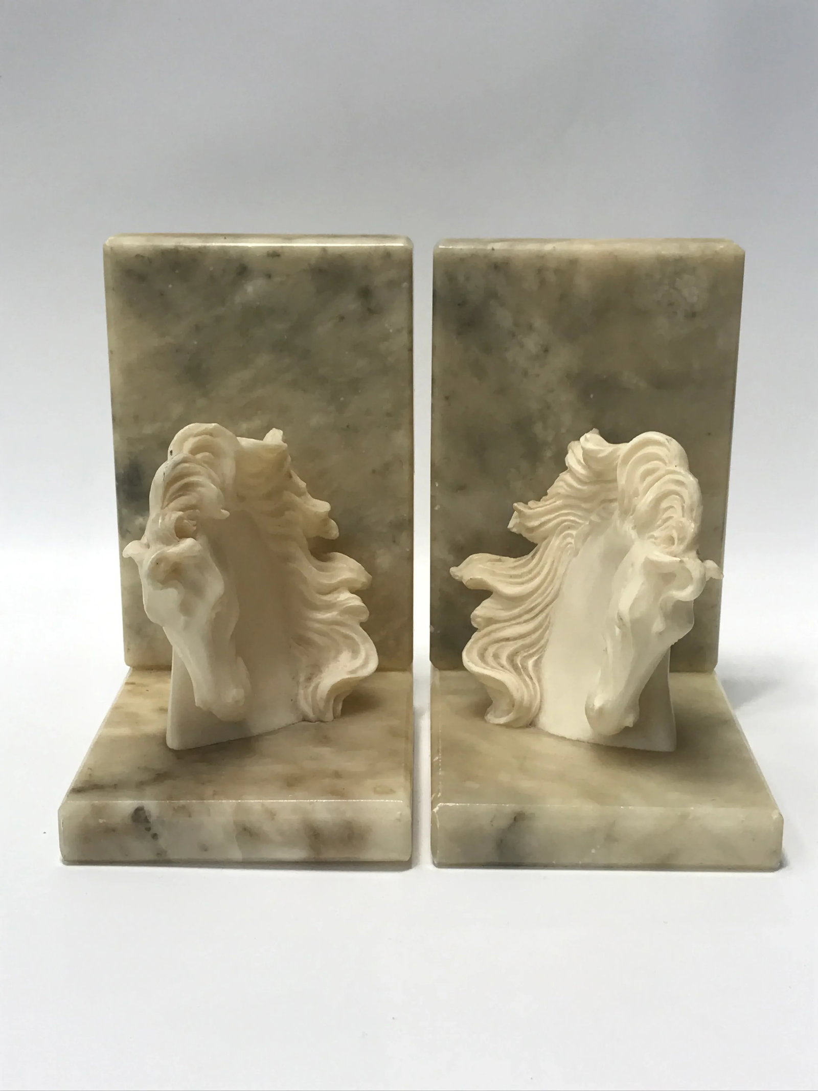 Vintage Equestrian Hand-Carved Alabaster Bookends- a Pair - 5