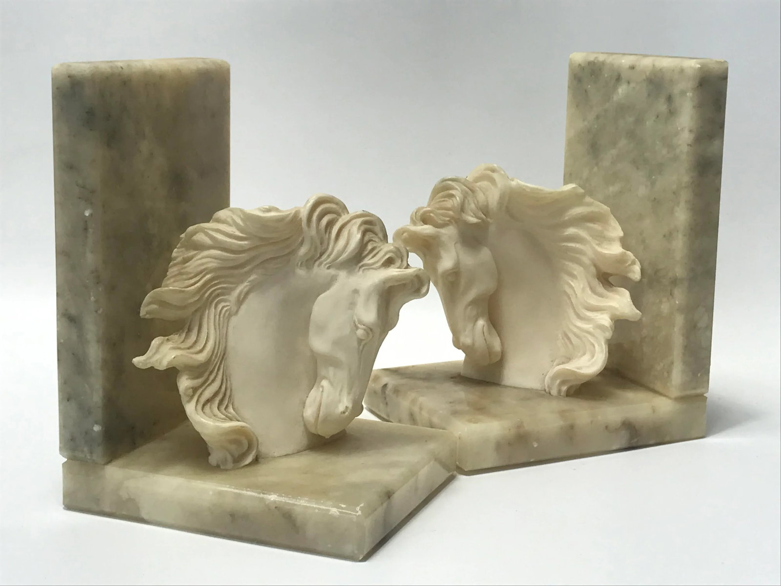 Vintage Equestrian Hand-Carved Alabaster Bookends- a Pair - 8