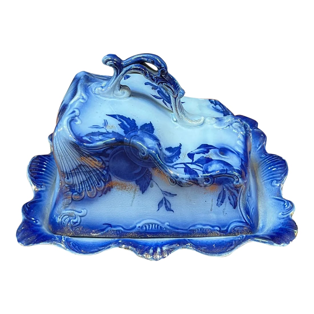 Antique Blue & White Cheese Plate With Cover