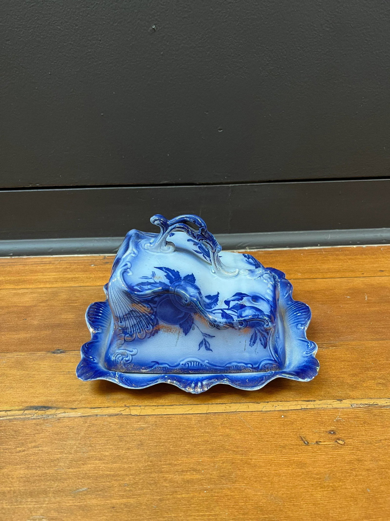 Antique Blue & White Cheese Plate With Cover - 4