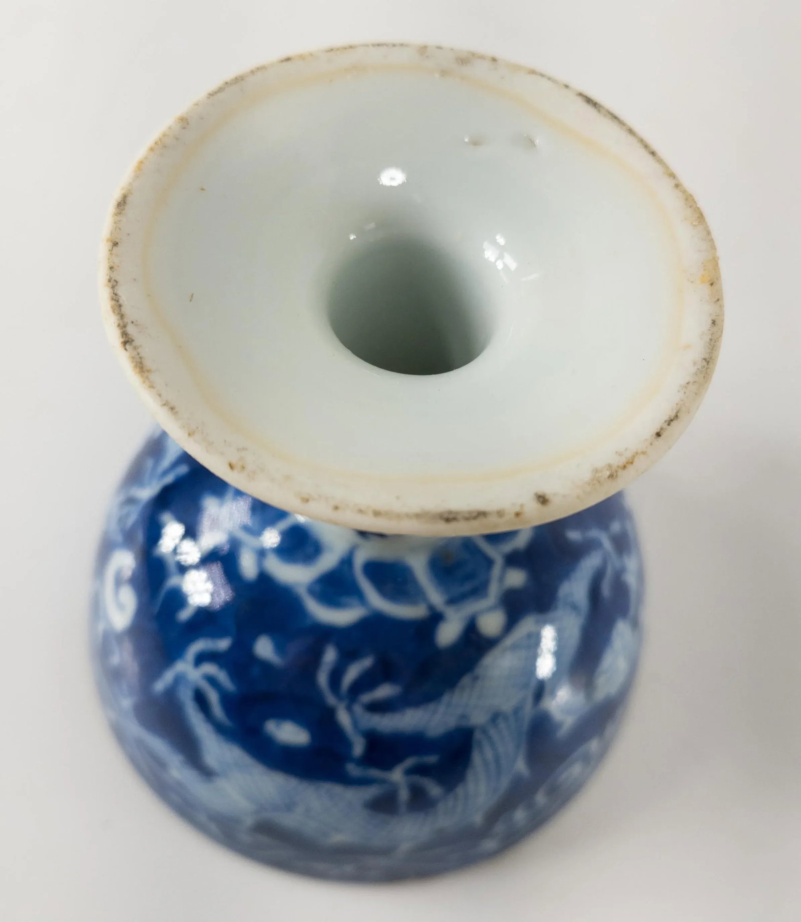 19th Century Chinese Blue and White Dragon Stemcup as Is - 11