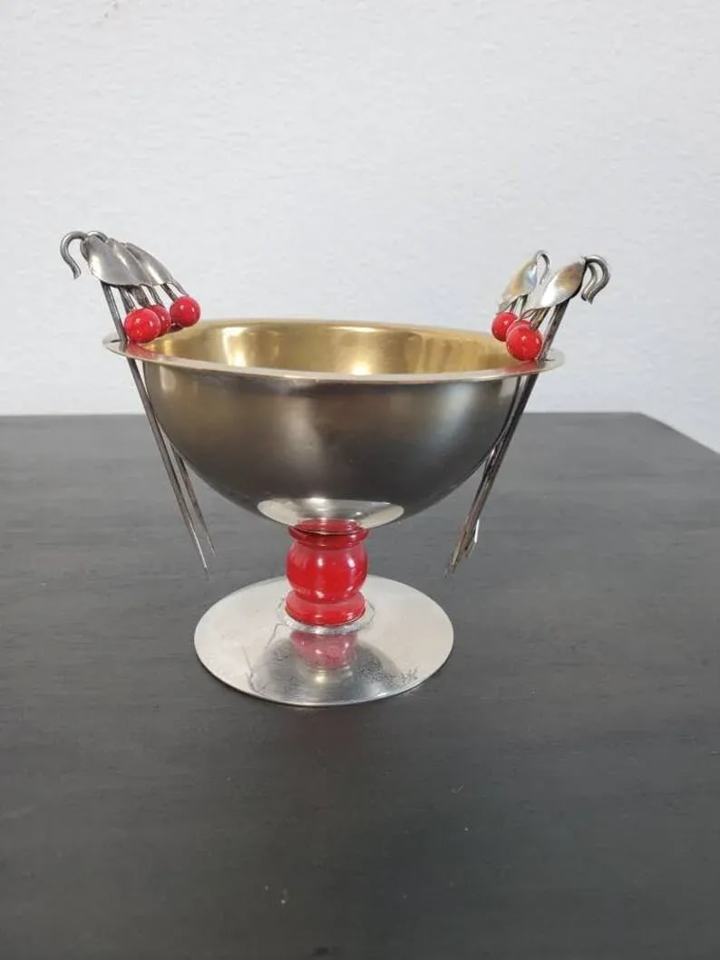 Napier American Art Deco Cocktail Sticks & Olive Bowl - 2