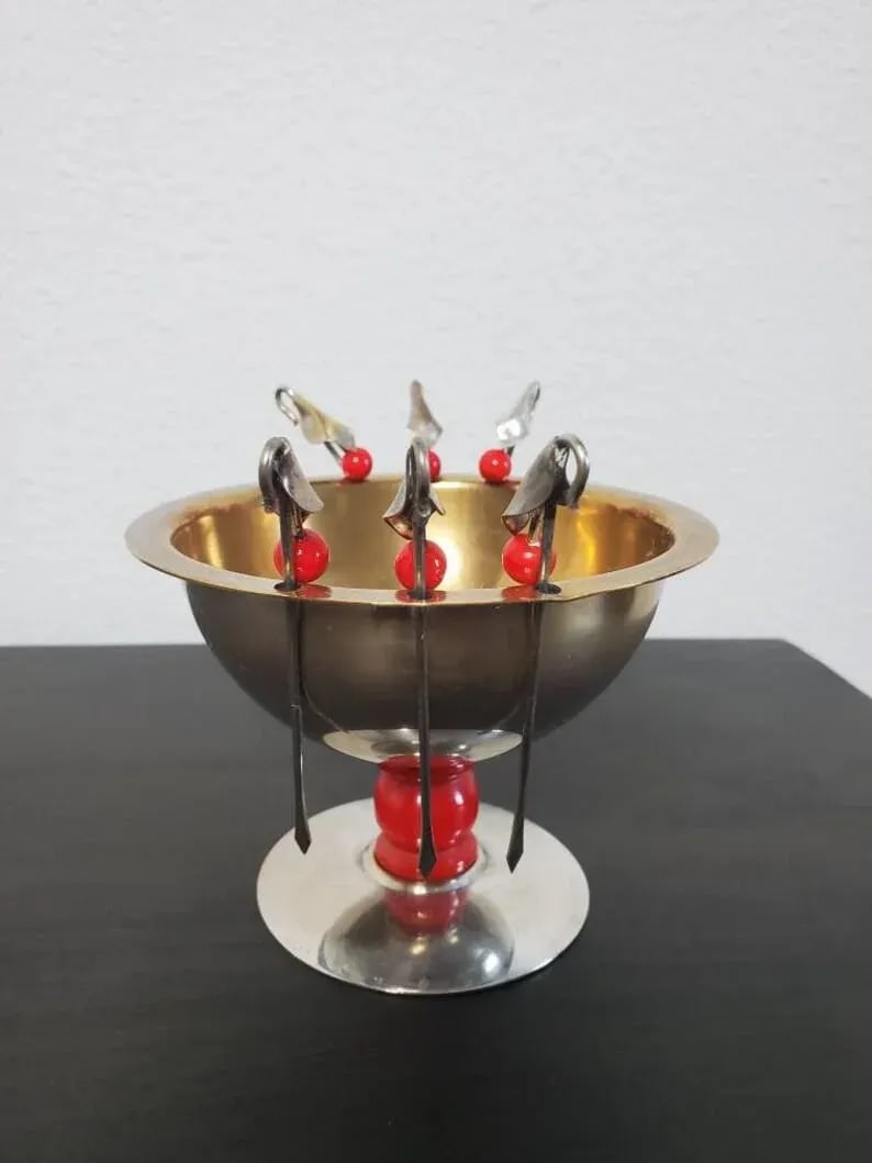 Napier American Art Deco Cocktail Sticks & Olive Bowl - 5