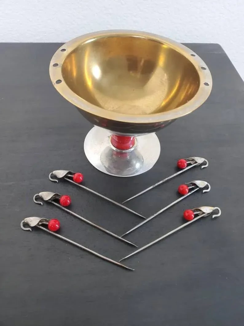 Napier American Art Deco Cocktail Sticks & Olive Bowl - 6