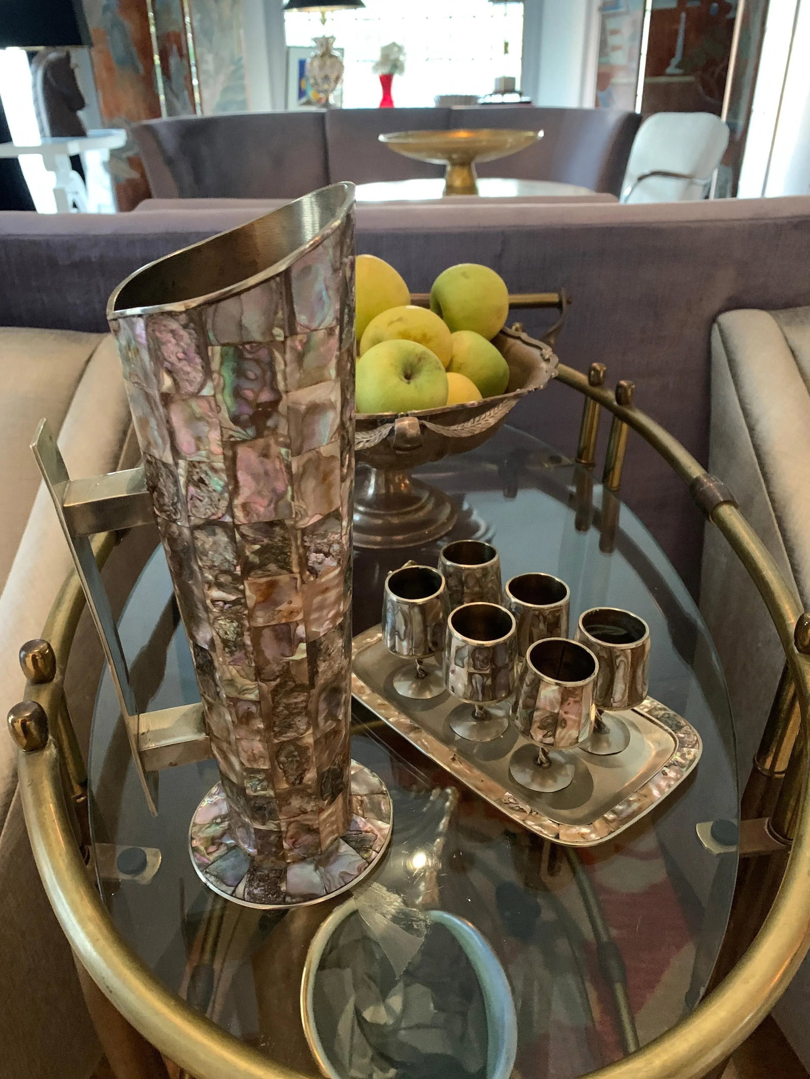 Mid 20th Century Mexican Los Castillo Style Abalone & Brass Cocktail Pitcher - 2