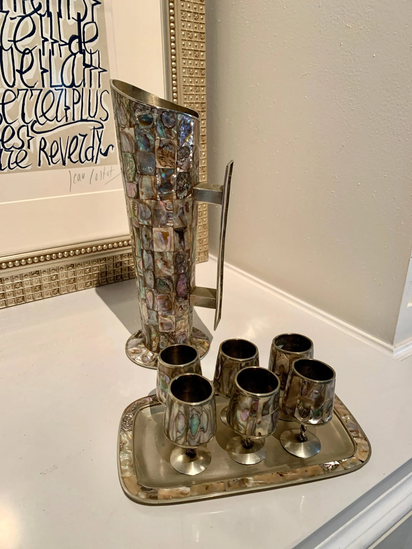 Mid 20th Century Mexican Los Castillo Style Abalone & Brass Cocktail Pitcher - 4