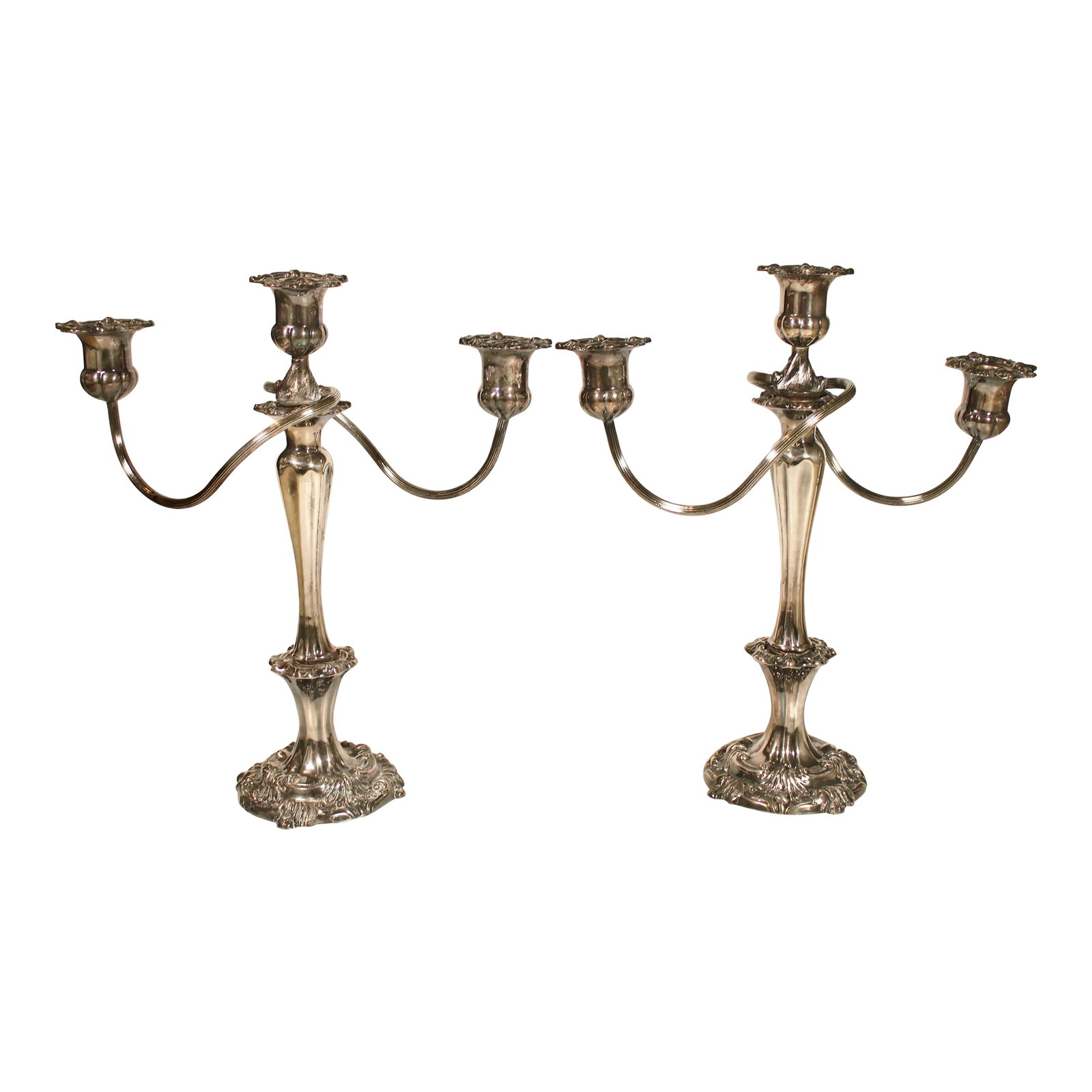 Large Art Nouveau French Silver Plate Candelabras - a Pair: A large, stunning pair of French Art Nouveau Candelabras, circa 1930. This is a bright and shiny pair that measure 16 inches in height. Condition: Alterations: Original Condition Unaltered