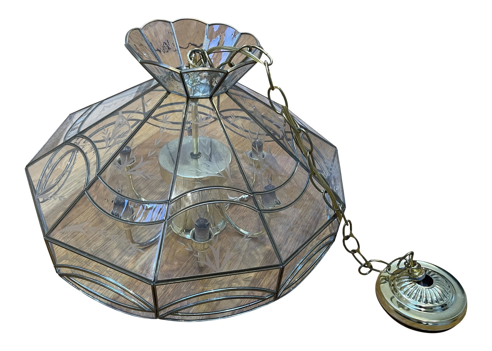 Vintage Leaded Glass Pane Chandelier (1 of 9)