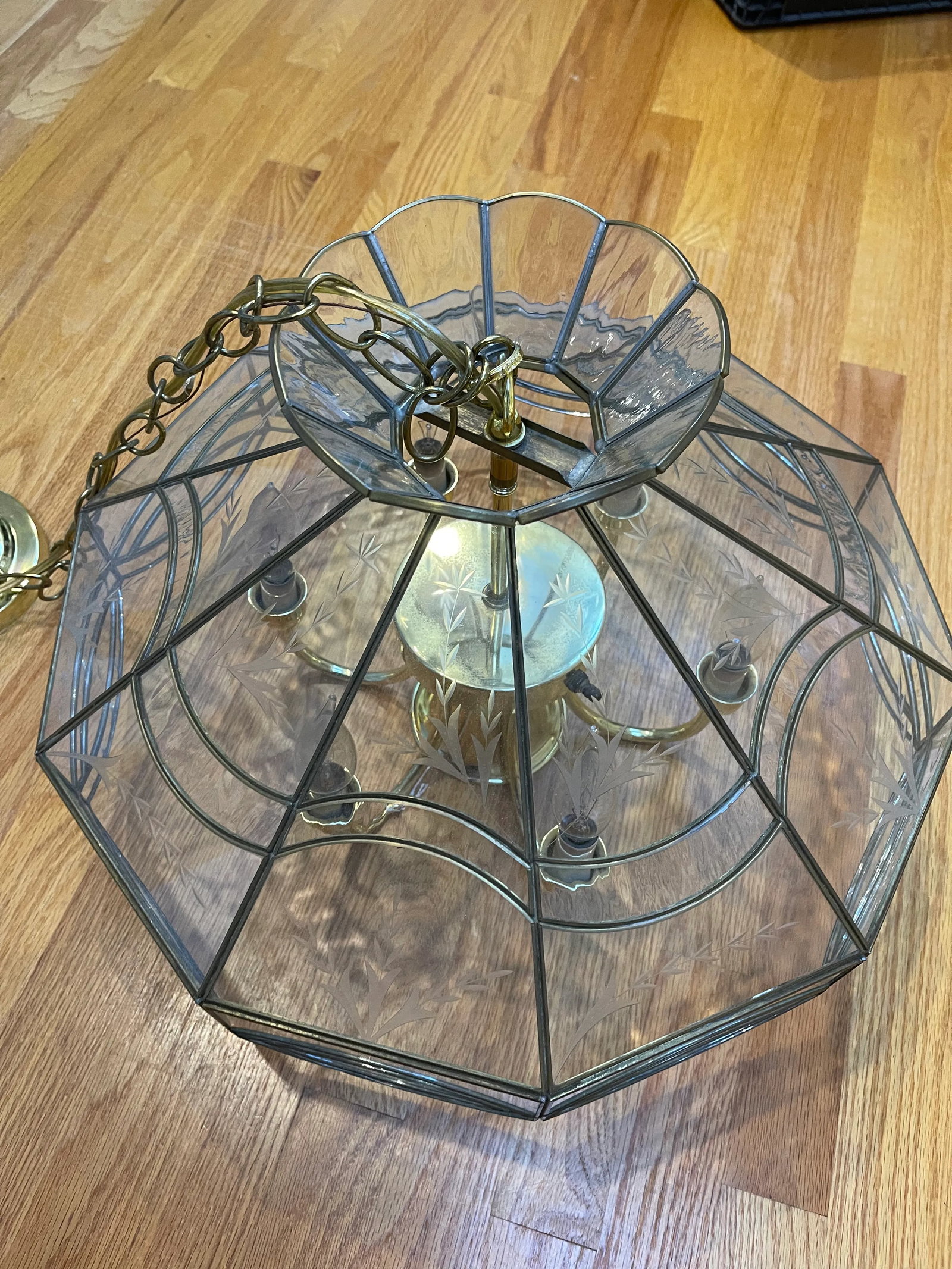 Vintage Leaded Glass Pane Chandelier - 2