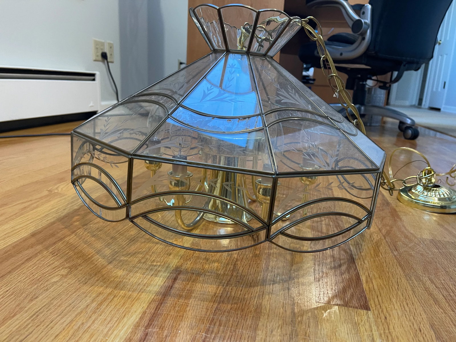 Vintage Leaded Glass Pane Chandelier - 3