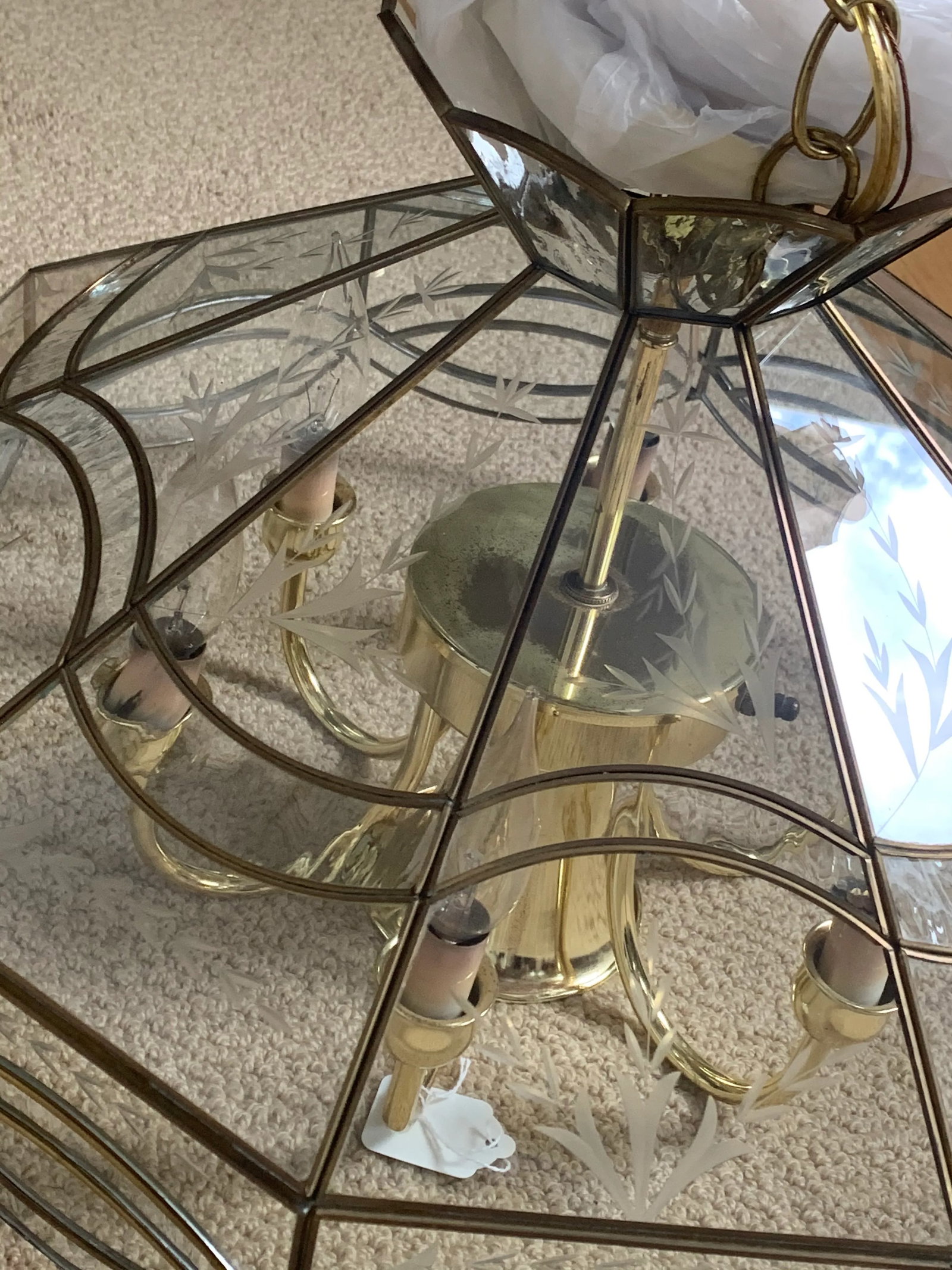 Vintage Leaded Glass Pane Chandelier - 4