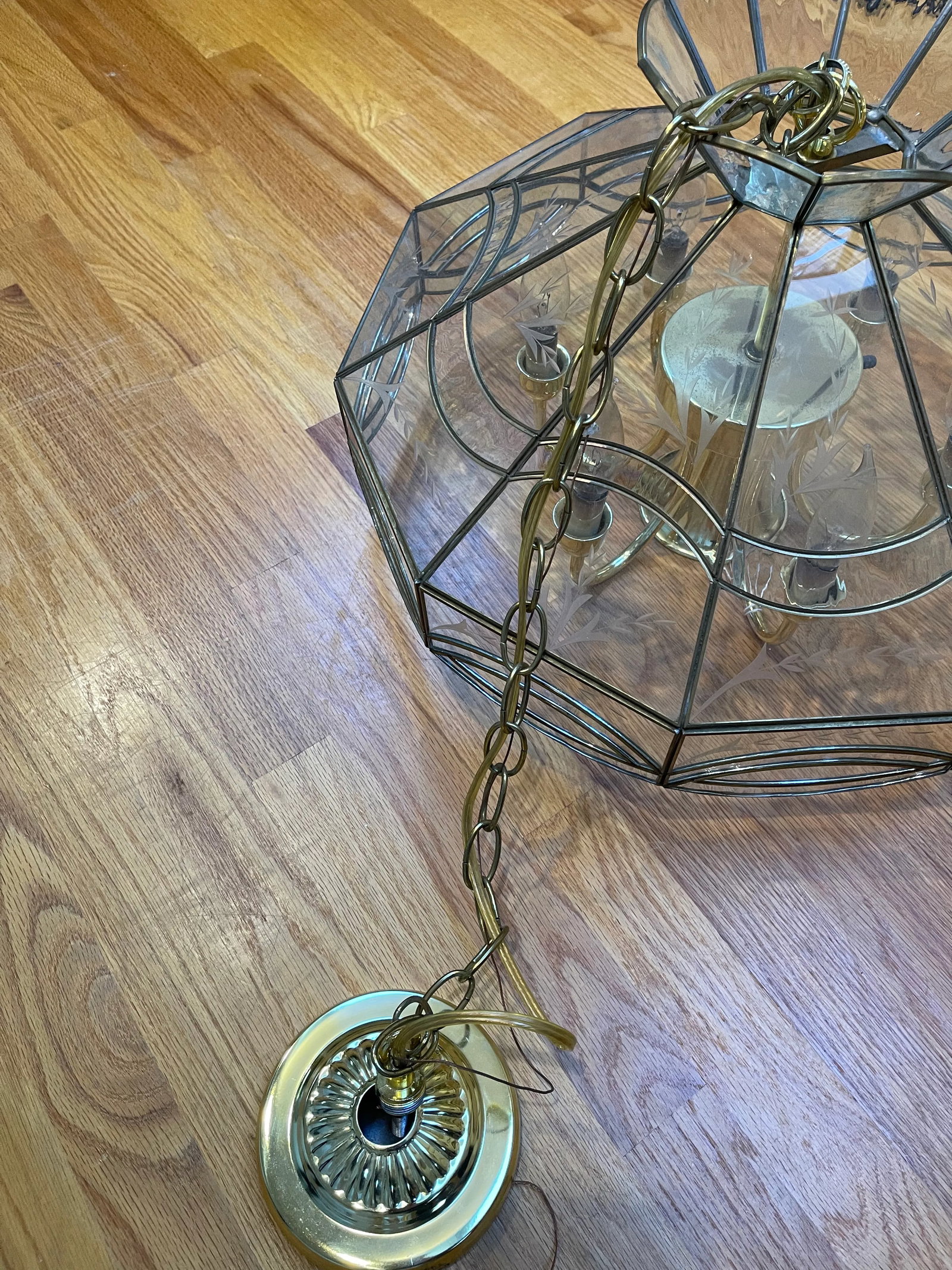 Vintage Leaded Glass Pane Chandelier - 5