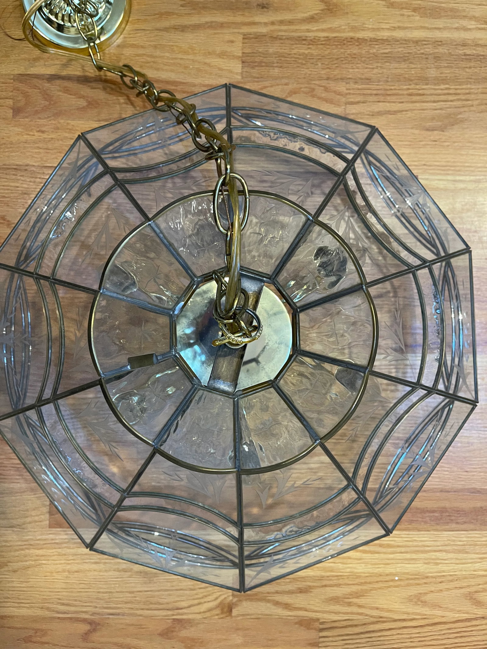 Vintage Leaded Glass Pane Chandelier - 6