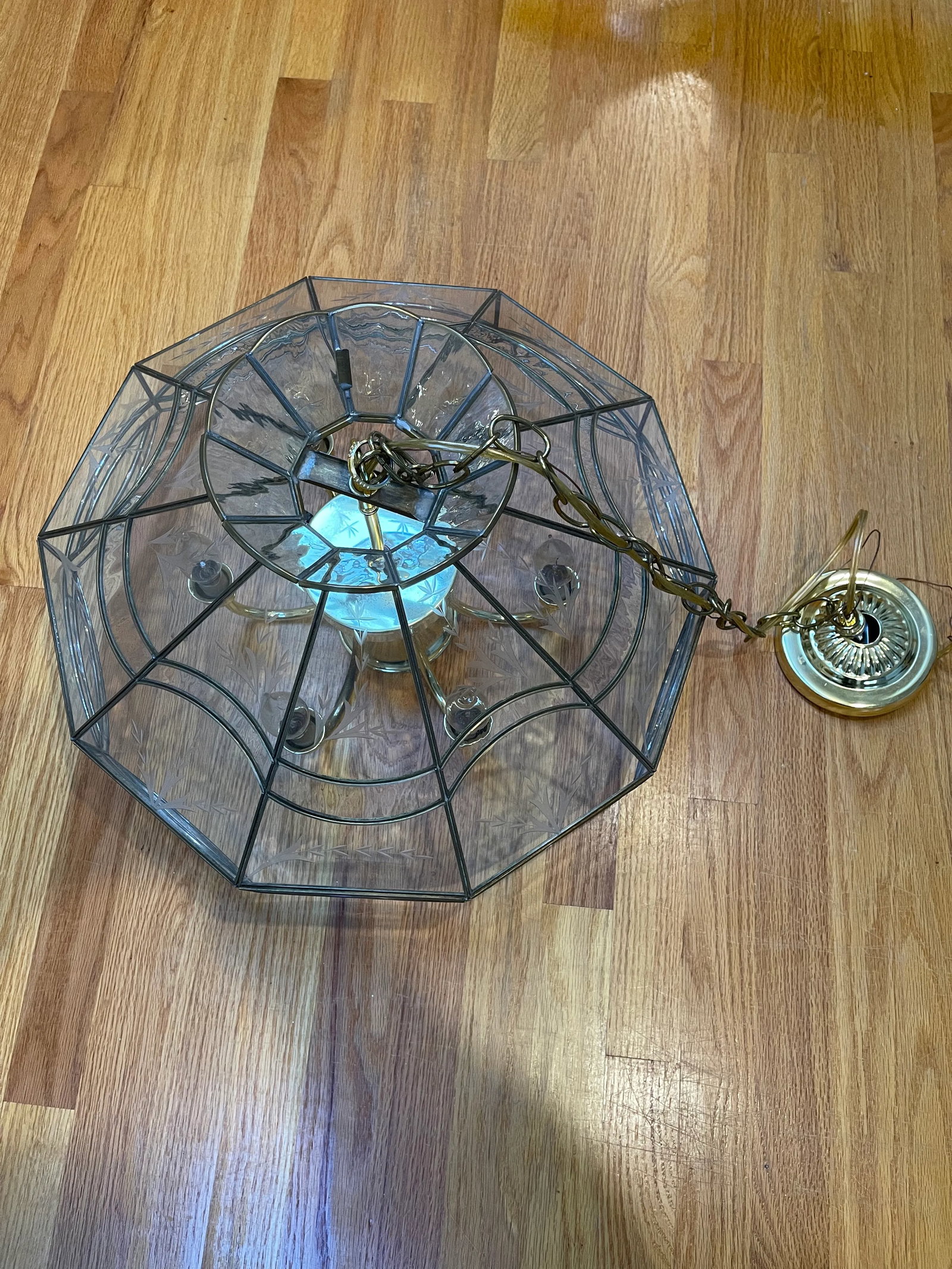 Vintage Leaded Glass Pane Chandelier - 8