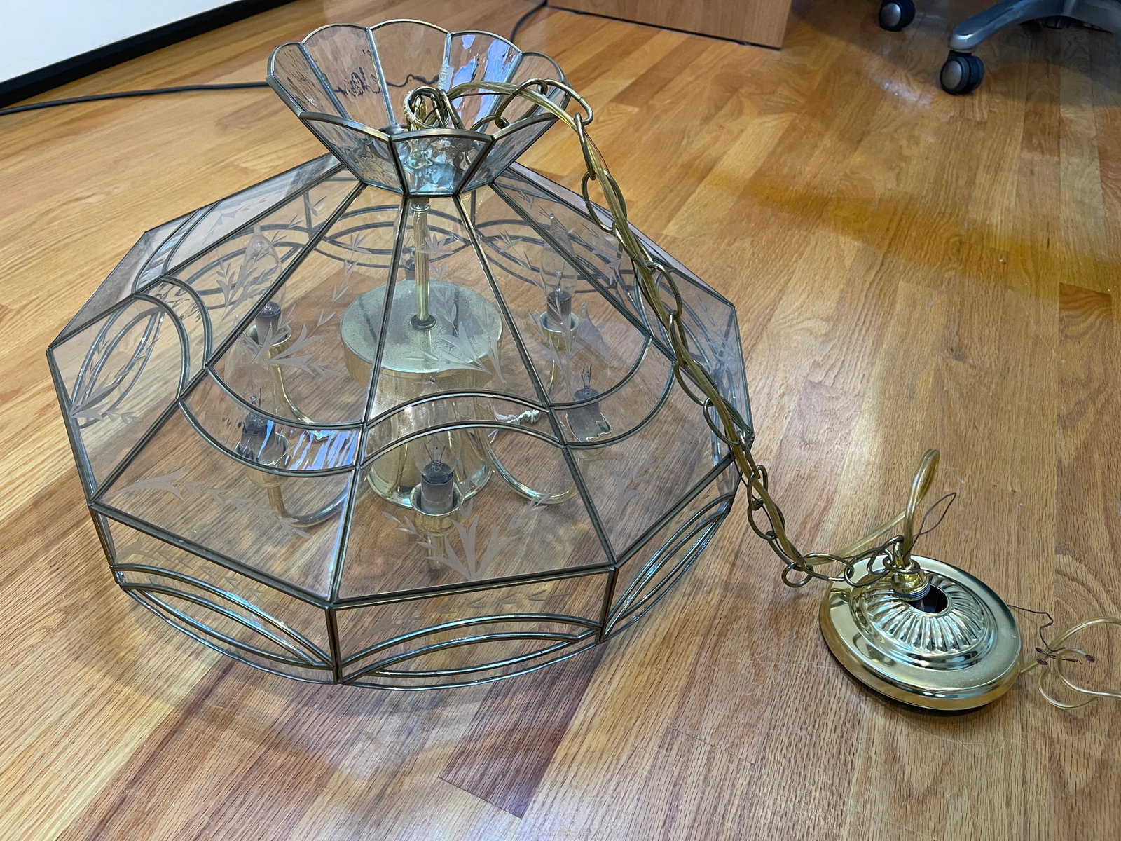 Vintage Leaded Glass Pane Chandelier - 9
