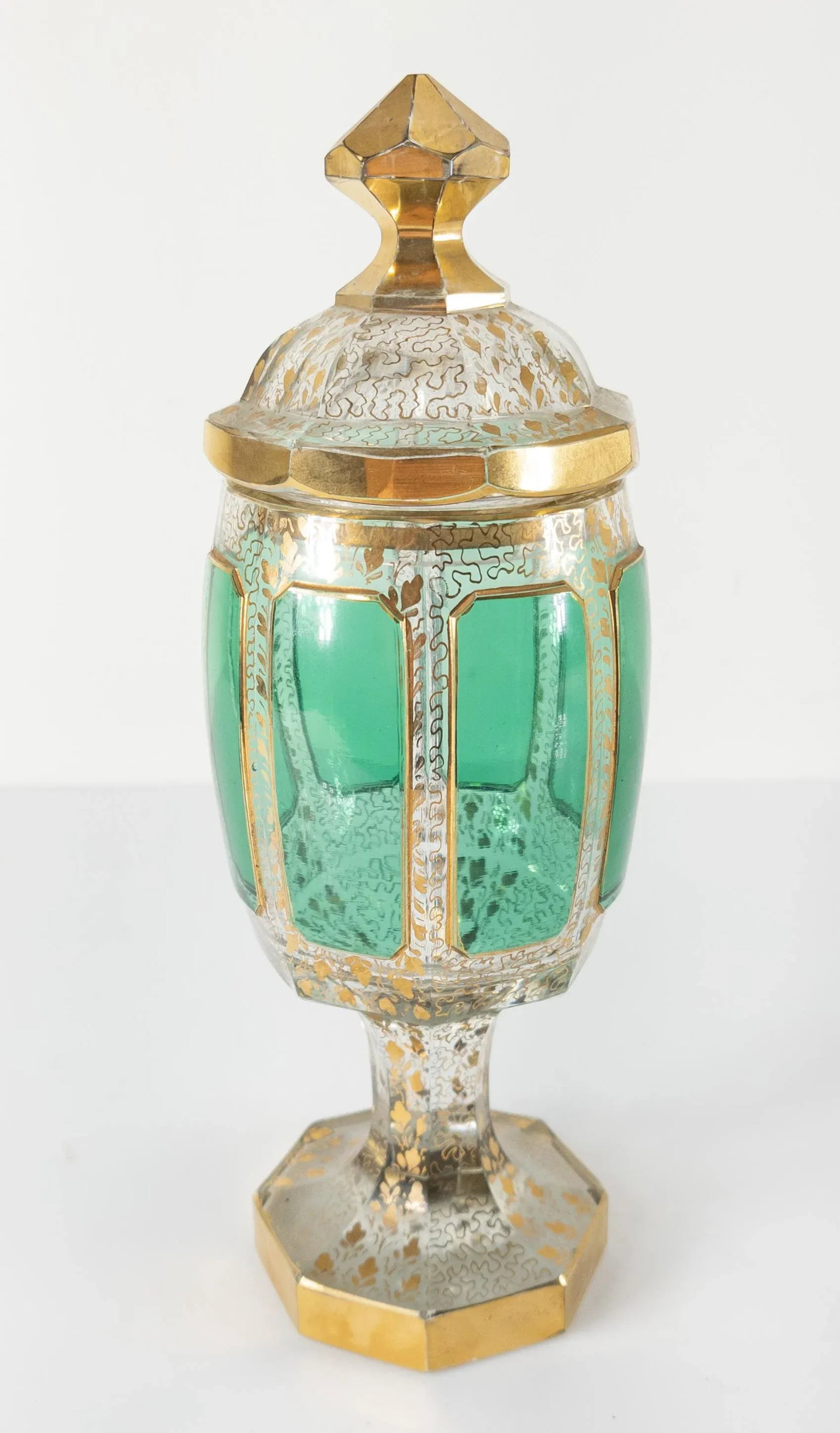 Bohemian Art Glass Moser Style Covered Urn - 13