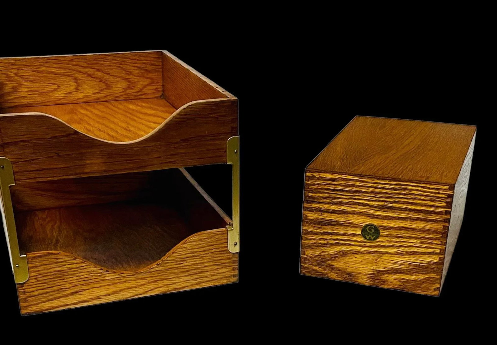 Mid Century Globe Wernicke Wood Desk Accessories- Set of 2 - 11