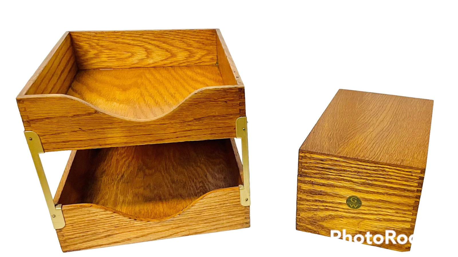 Mid Century Globe Wernicke Wood Desk Accessories- Set of 2 - 2