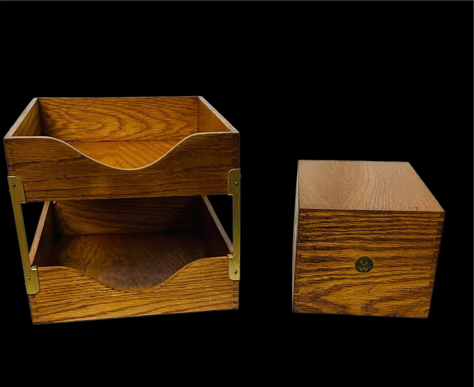 Mid Century Globe Wernicke Wood Desk Accessories- Set of 2 - 5