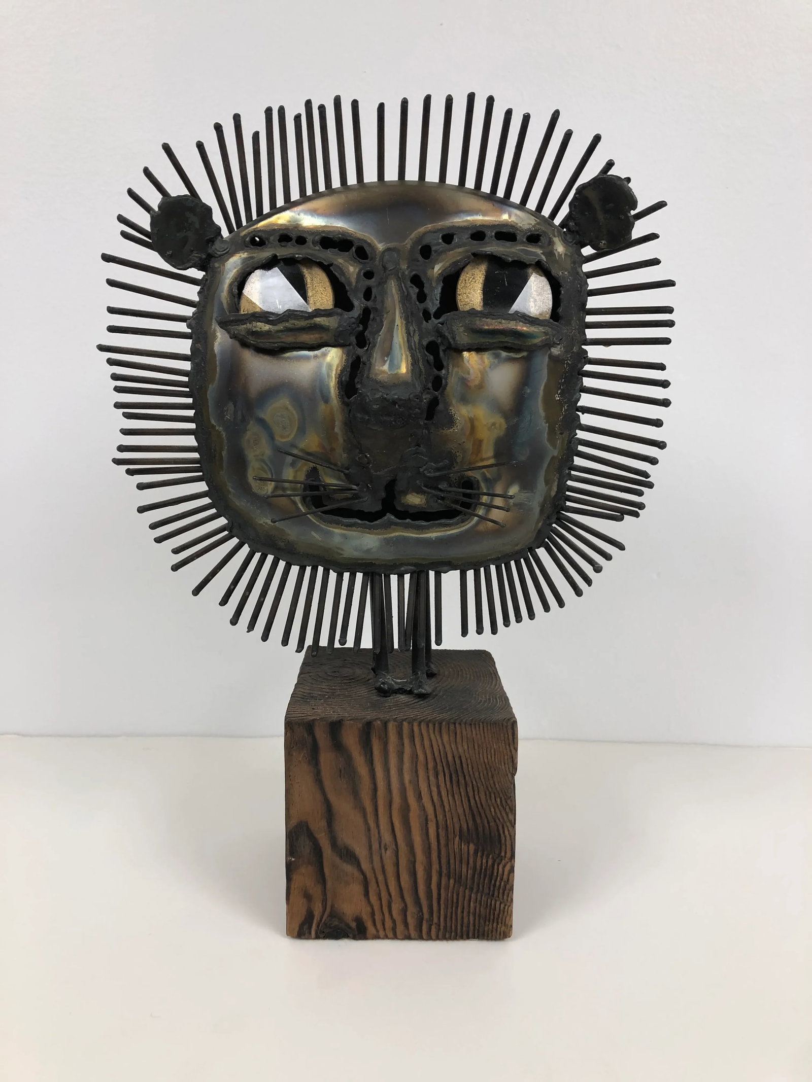 Brutalist Metal Lion Sculpture With Glass Eyes - 11