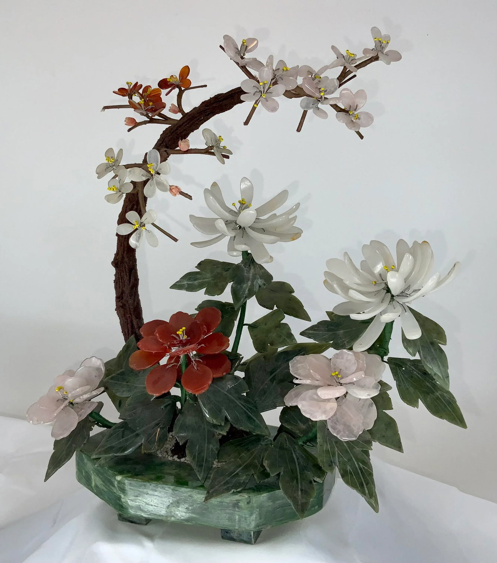 Vintage Chinese Hardstone Jade Tree - 13