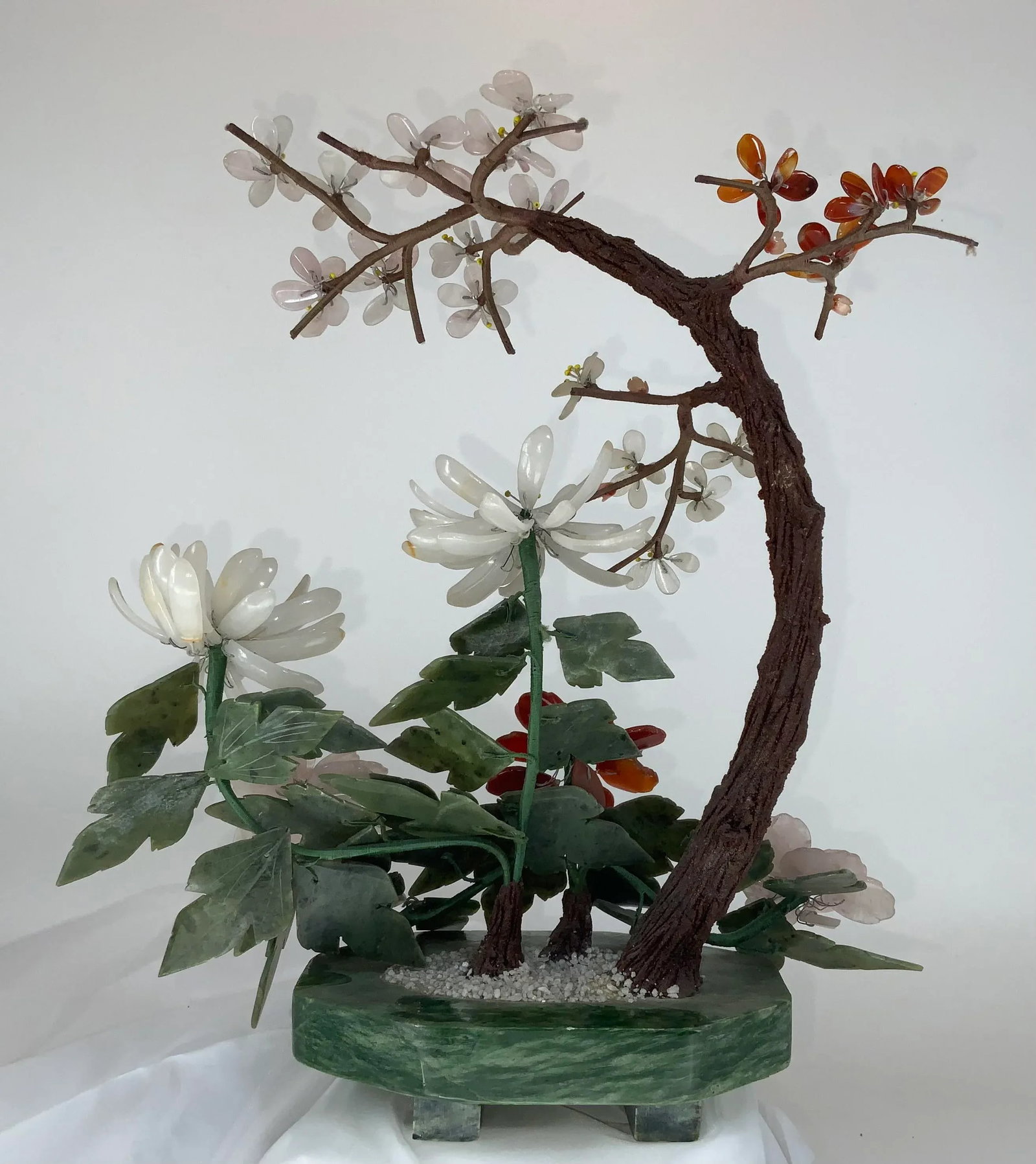Vintage Chinese Hardstone Jade Tree - 4