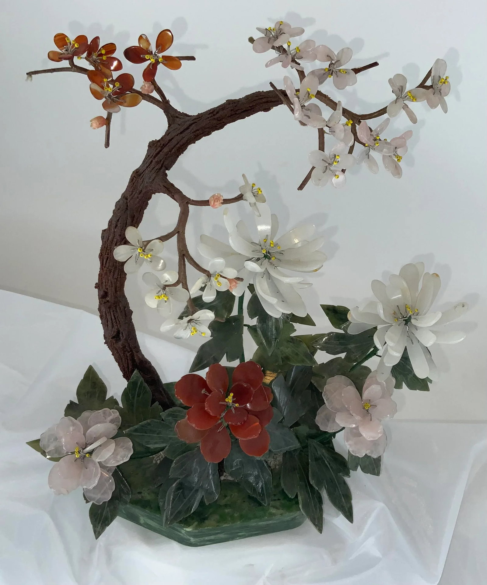 Vintage Chinese Hardstone Jade Tree - 5