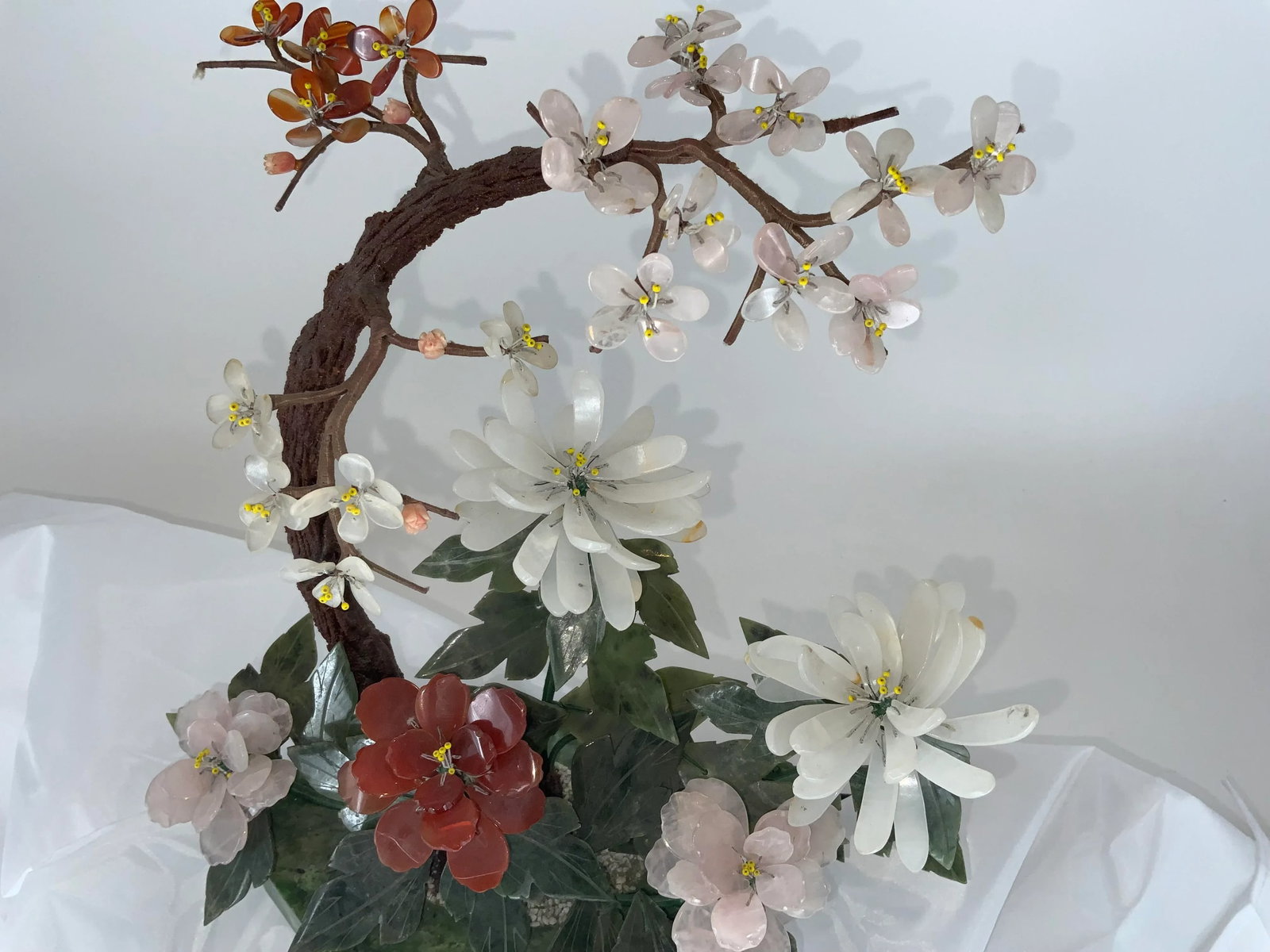 Vintage Chinese Hardstone Jade Tree - 7