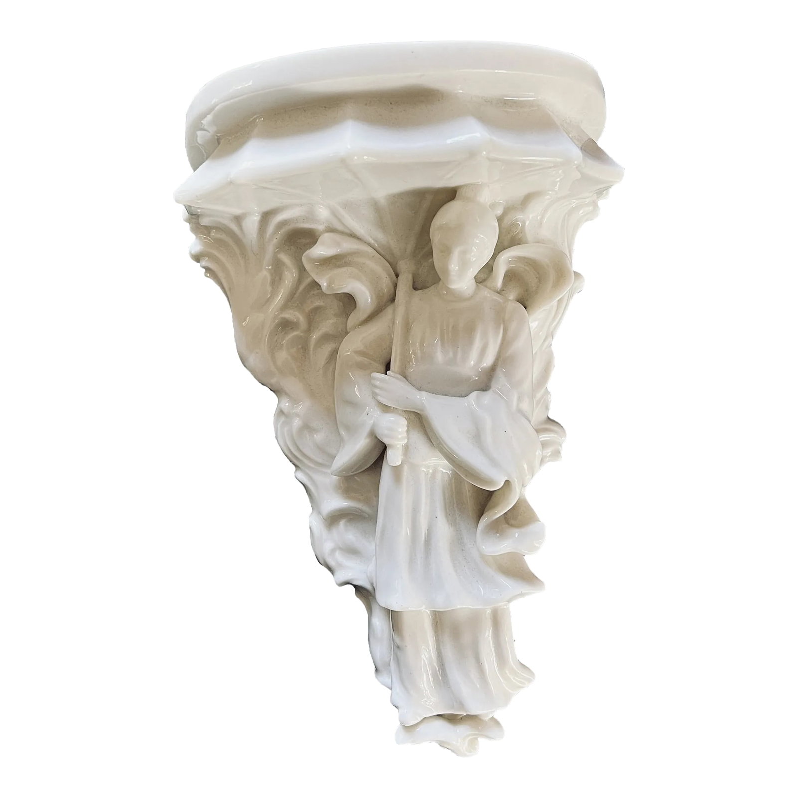 Vintage Italian Blanc De Chine Porcelain Wall Shelf: Vintage Italian porcelain wall shelf looks like an angel. do not have any real information on this classic item other than it is beautiful Condition: Alterations: Original Condition Unaltered