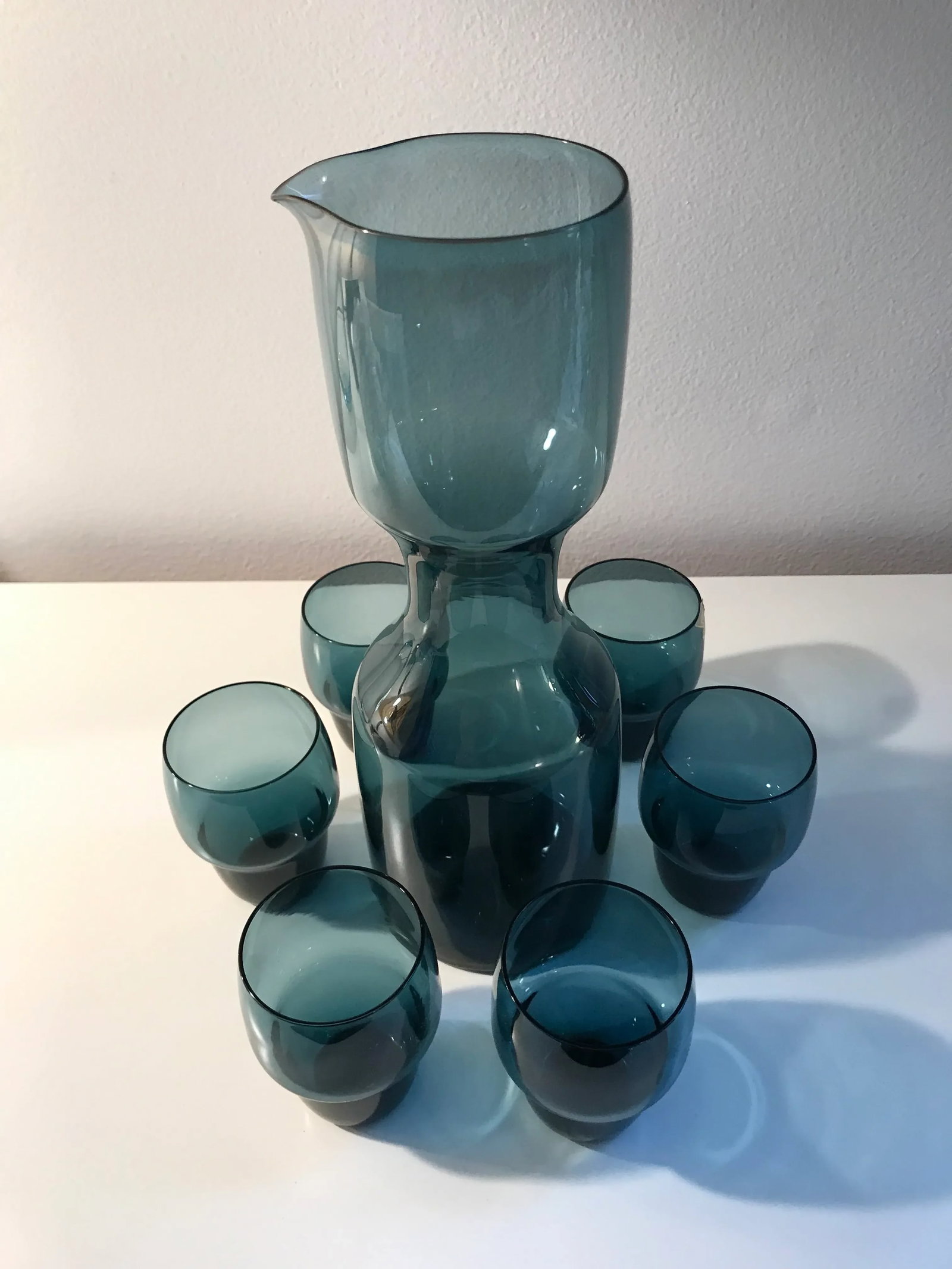 1950s Kjell Blomberg Gullaskruf Art Glass Decanter & Beaker Glasses Set- 7 Pieces - 2
