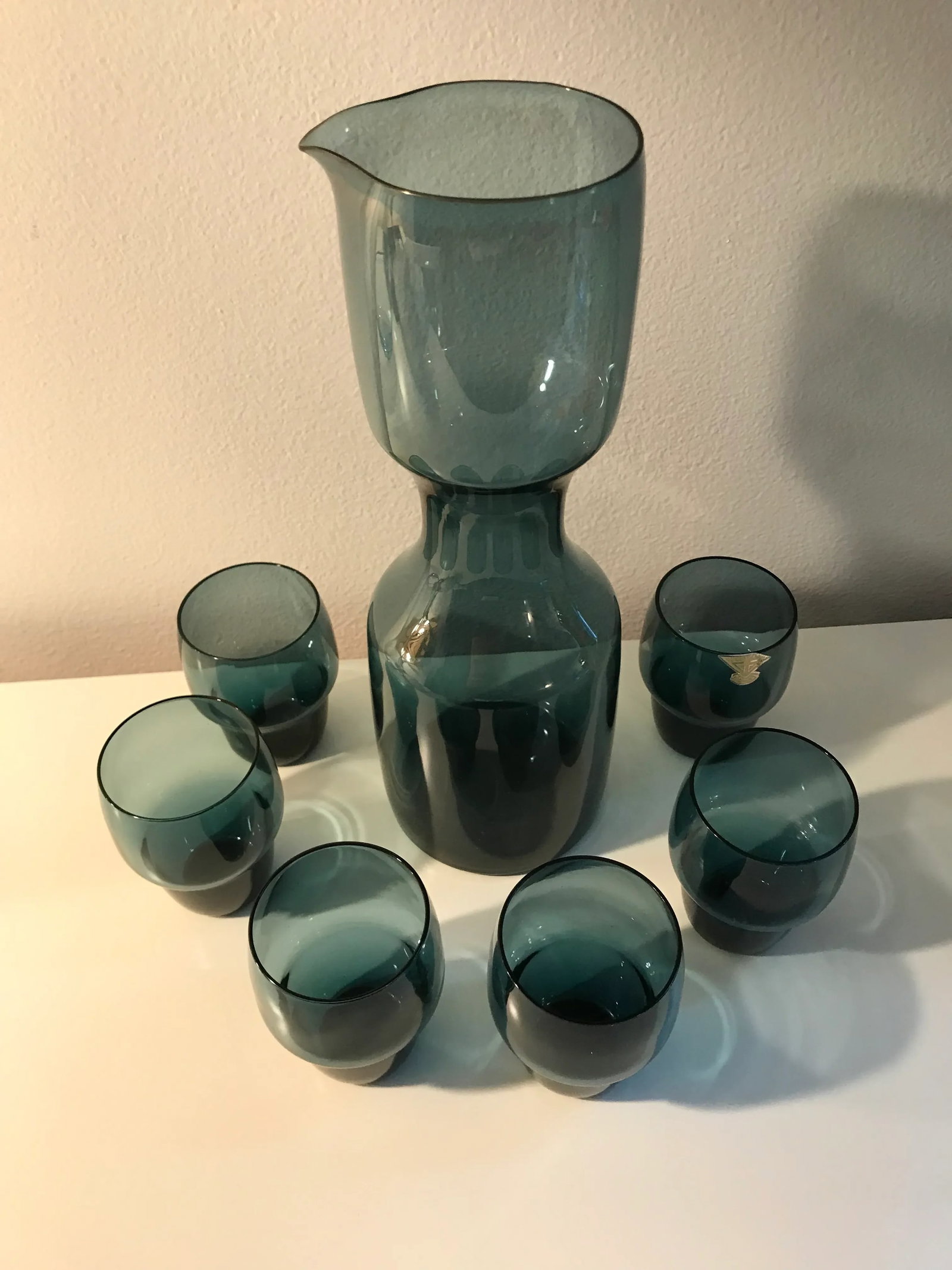 1950s Kjell Blomberg Gullaskruf Art Glass Decanter & Beaker Glasses Set- 7 Pieces - 3