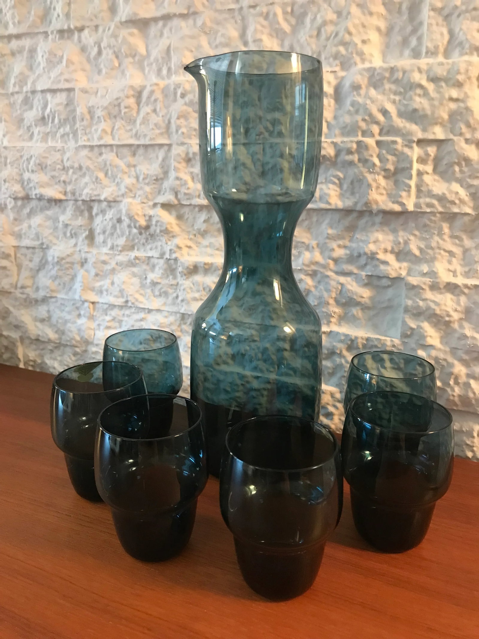 1950s Kjell Blomberg Gullaskruf Art Glass Decanter & Beaker Glasses Set- 7 Pieces - 4