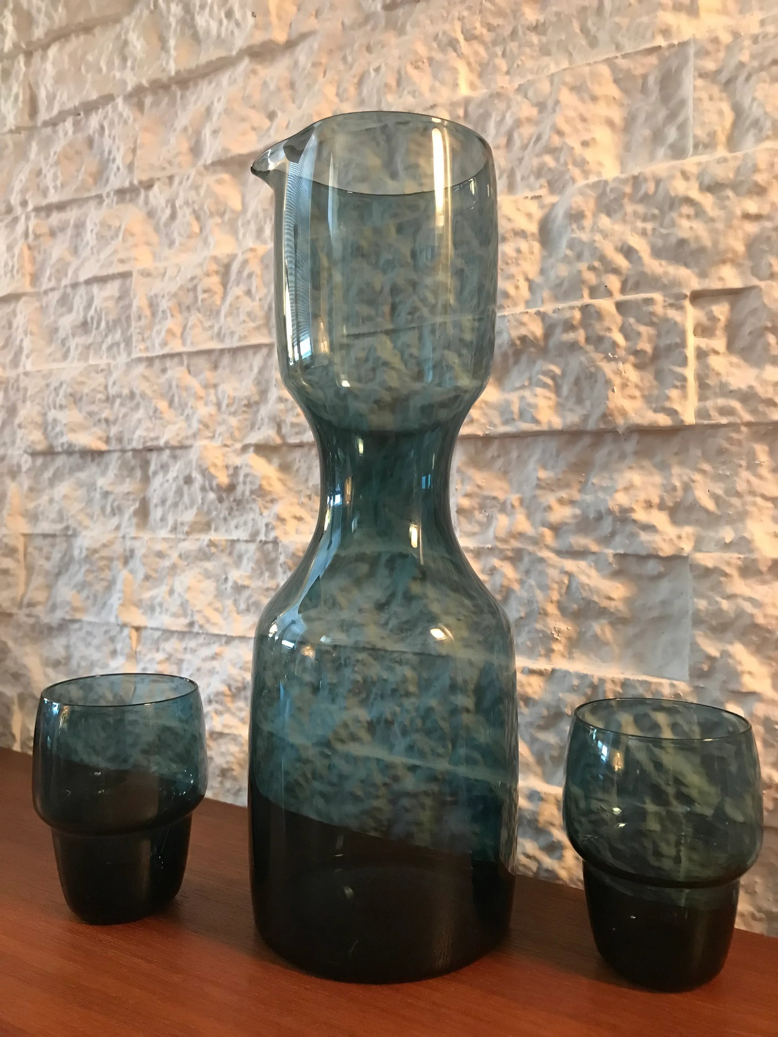 1950s Kjell Blomberg Gullaskruf Art Glass Decanter & Beaker Glasses Set- 7 Pieces - 5
