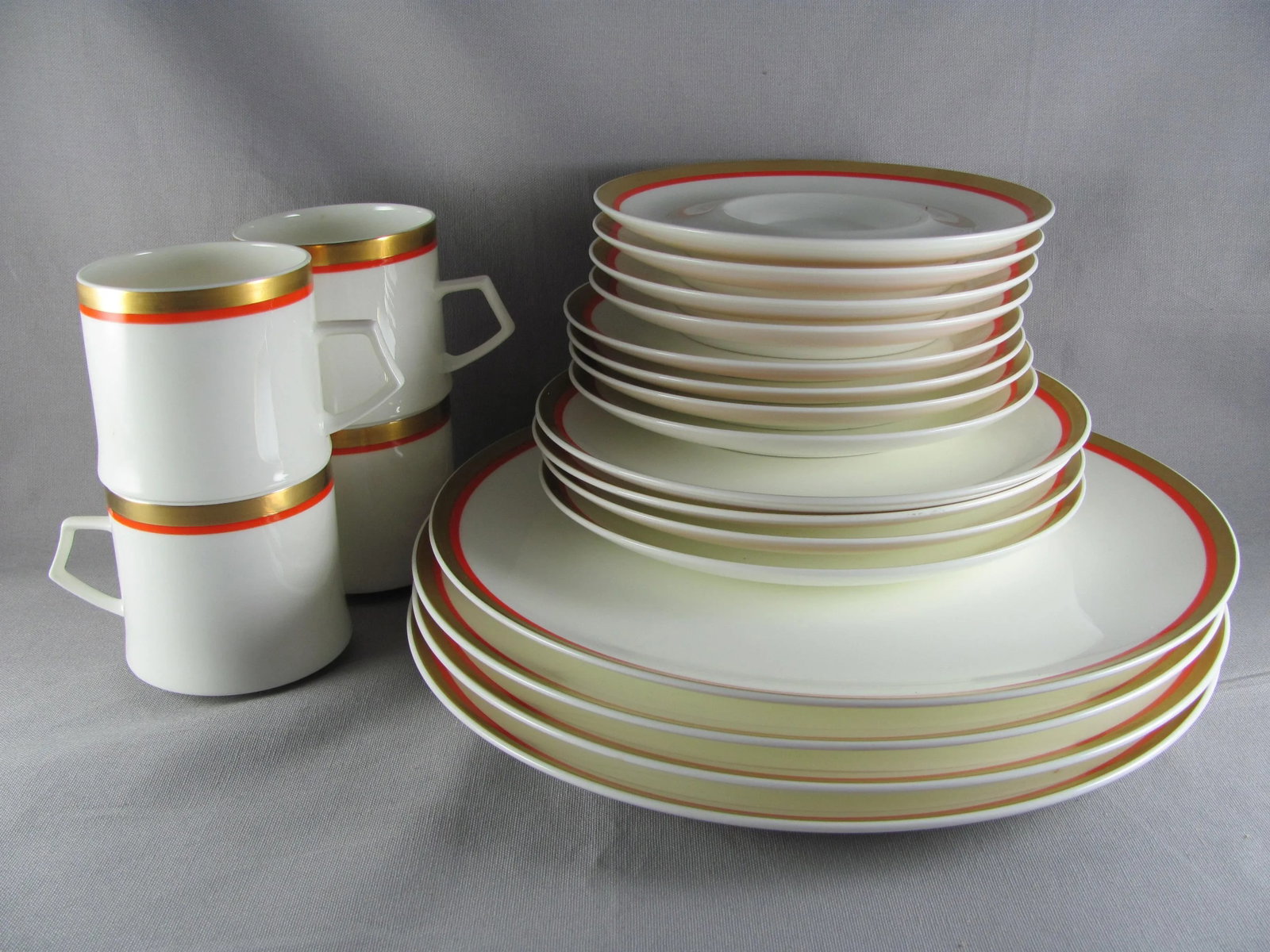1970s Mikasa Cabernet Orange Gold Bone China Service for 4 Dinnerware - 20 Piece Set - 2