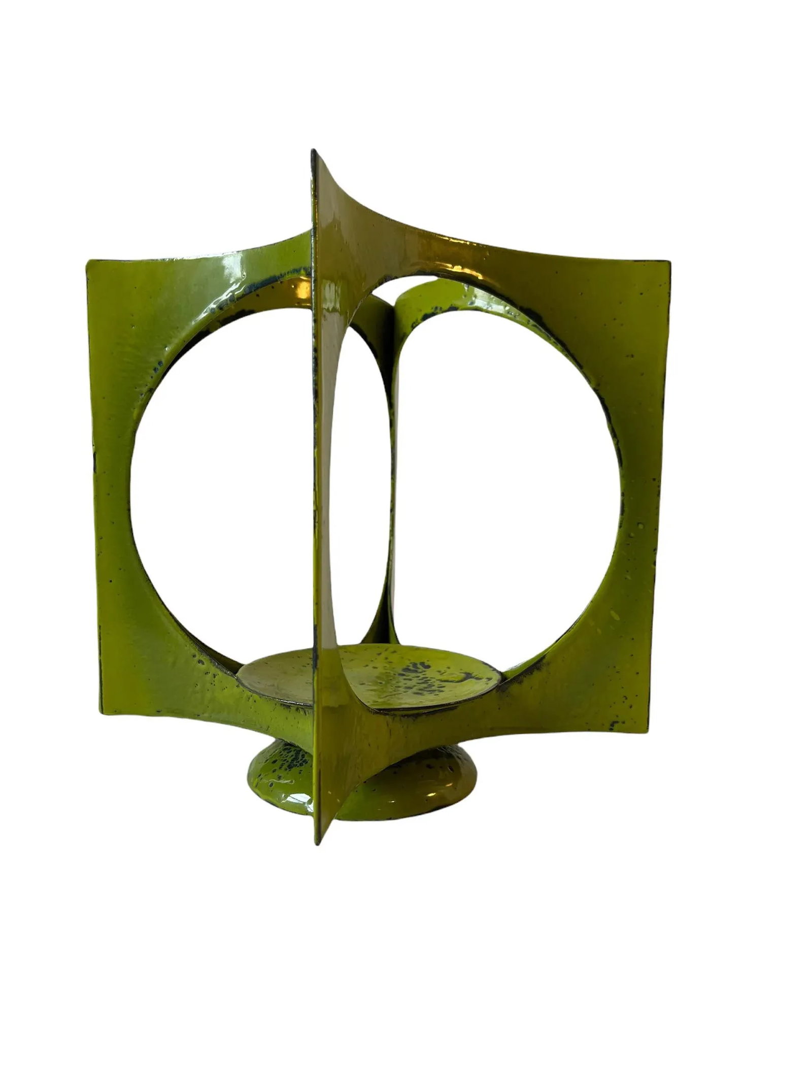 Mid-Century Modern Hanova of Pasadena Green Enameled Abstract Metal Candle Holder - 10