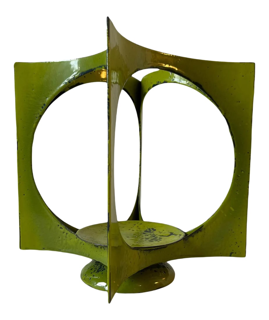 Mid-Century Modern Hanova of Pasadena Green Enameled Abstract Metal Candle Holder (1 of 10)