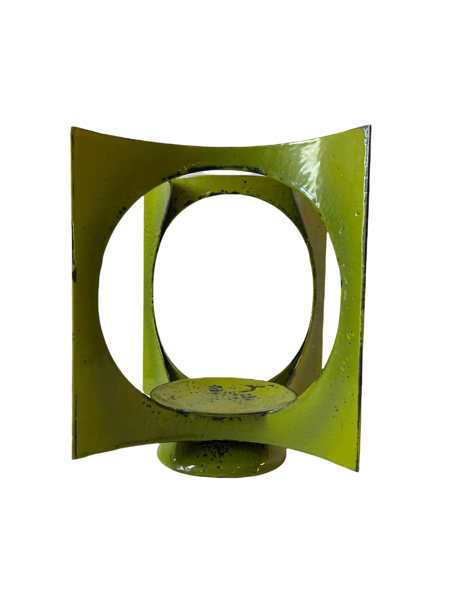 Mid-Century Modern Hanova of Pasadena Green Enameled Abstract Metal Candle Holder - 2
