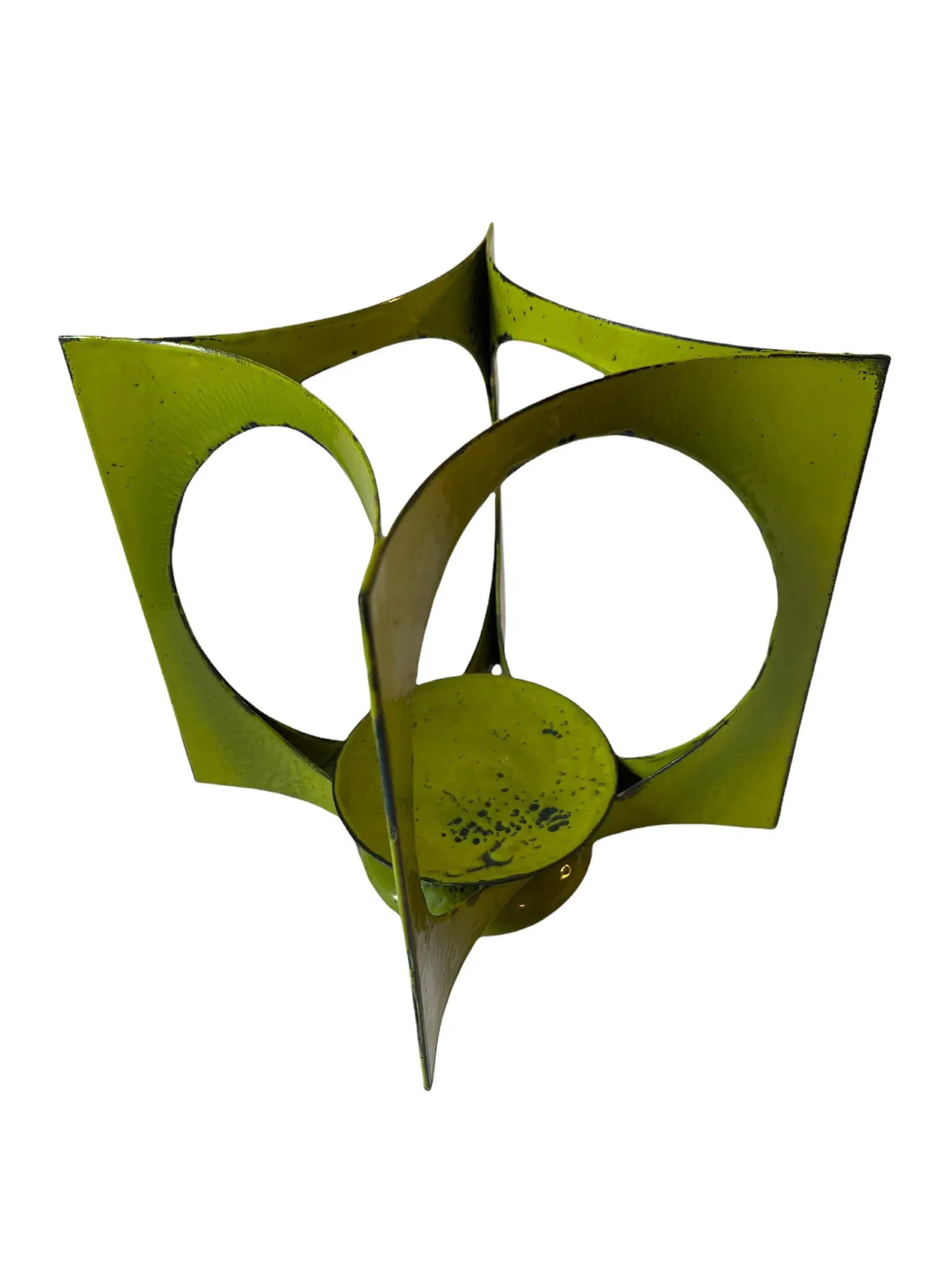 Mid-Century Modern Hanova of Pasadena Green Enameled Abstract Metal Candle Holder - 3