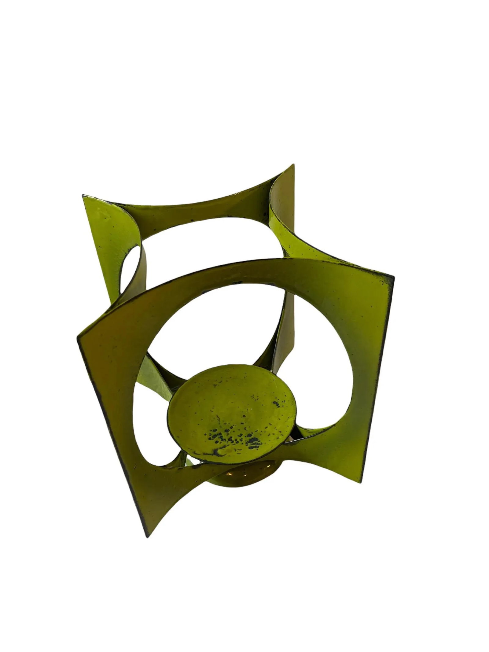 Mid-Century Modern Hanova of Pasadena Green Enameled Abstract Metal Candle Holder - 4