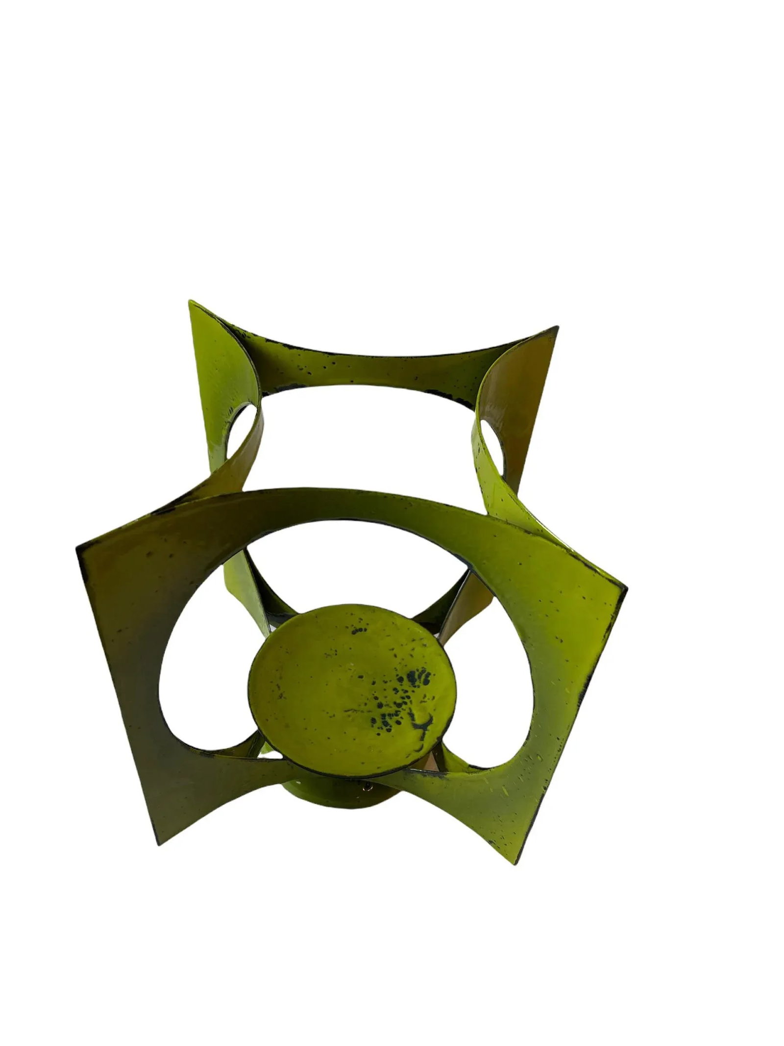 Mid-Century Modern Hanova of Pasadena Green Enameled Abstract Metal Candle Holder - 5