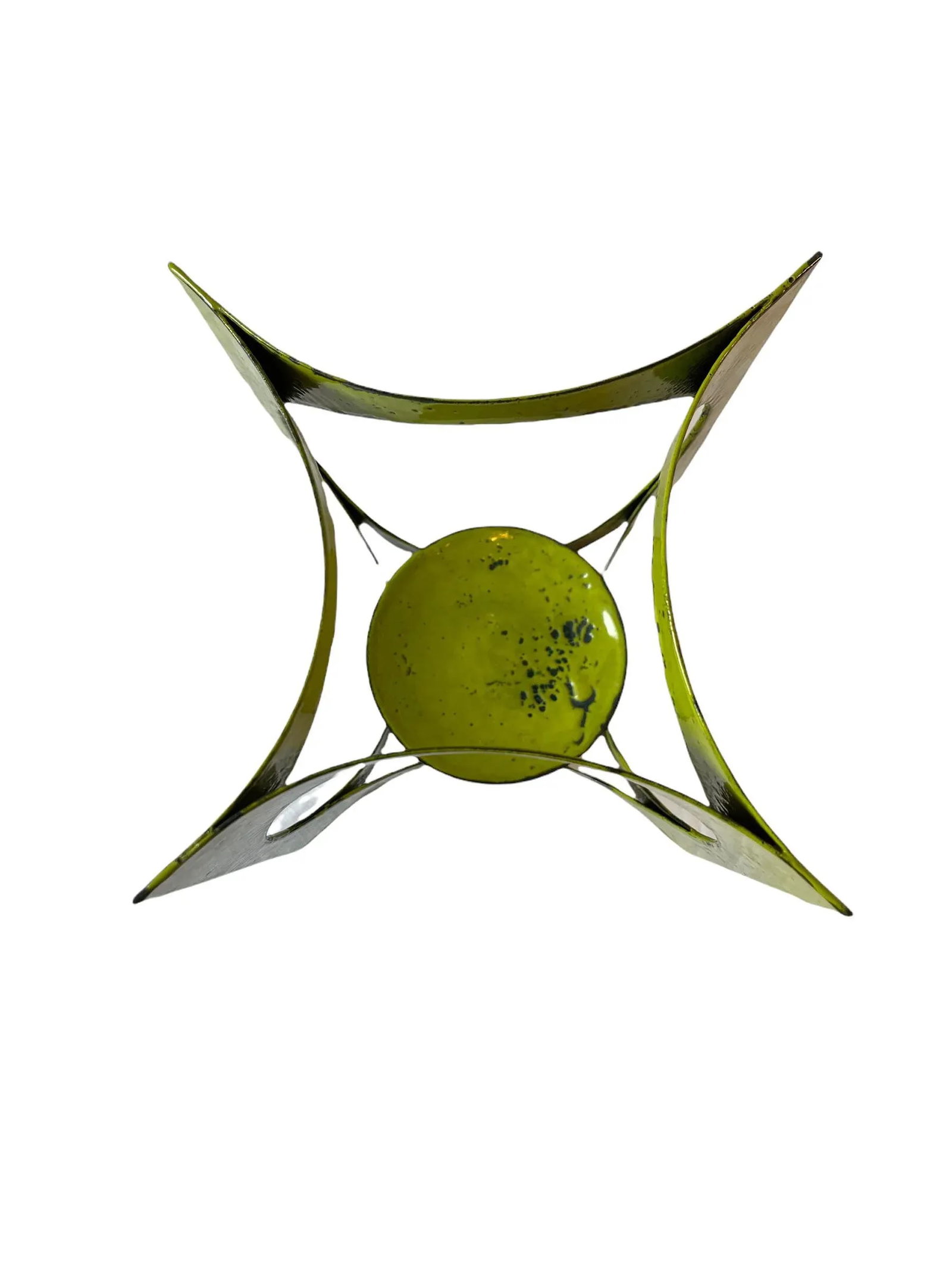 Mid-Century Modern Hanova of Pasadena Green Enameled Abstract Metal Candle Holder - 7