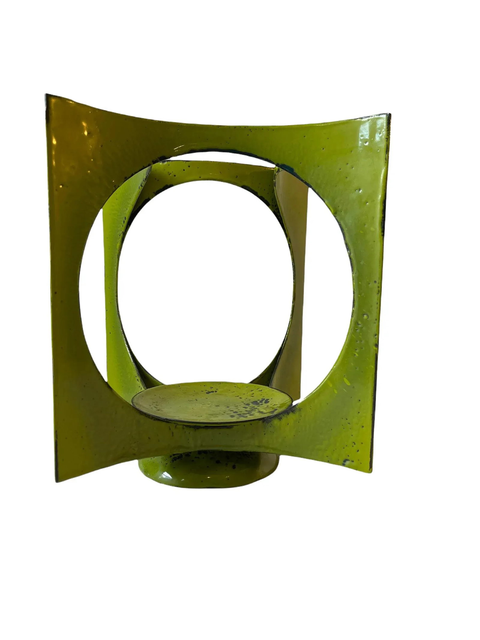 Mid-Century Modern Hanova of Pasadena Green Enameled Abstract Metal Candle Holder - 8