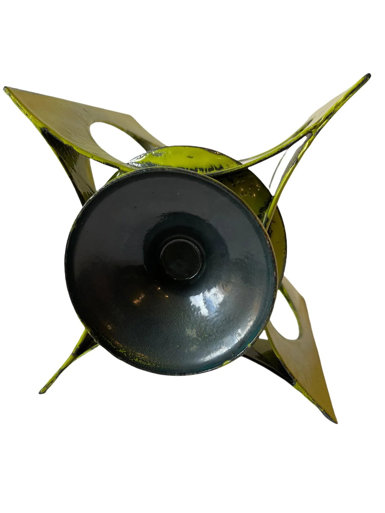 Mid-Century Modern Hanova of Pasadena Green Enameled Abstract Metal Candle Holder - 9
